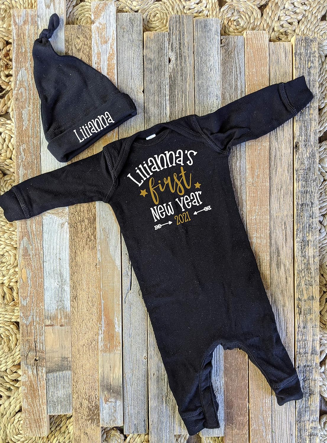 Baby's First New Year Outfit Romper Onesie, Personalized PJs Pajamas