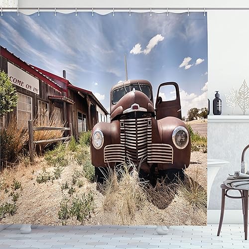 Ambesonne Decor Collection, juego de cortina con ganchos para regadera