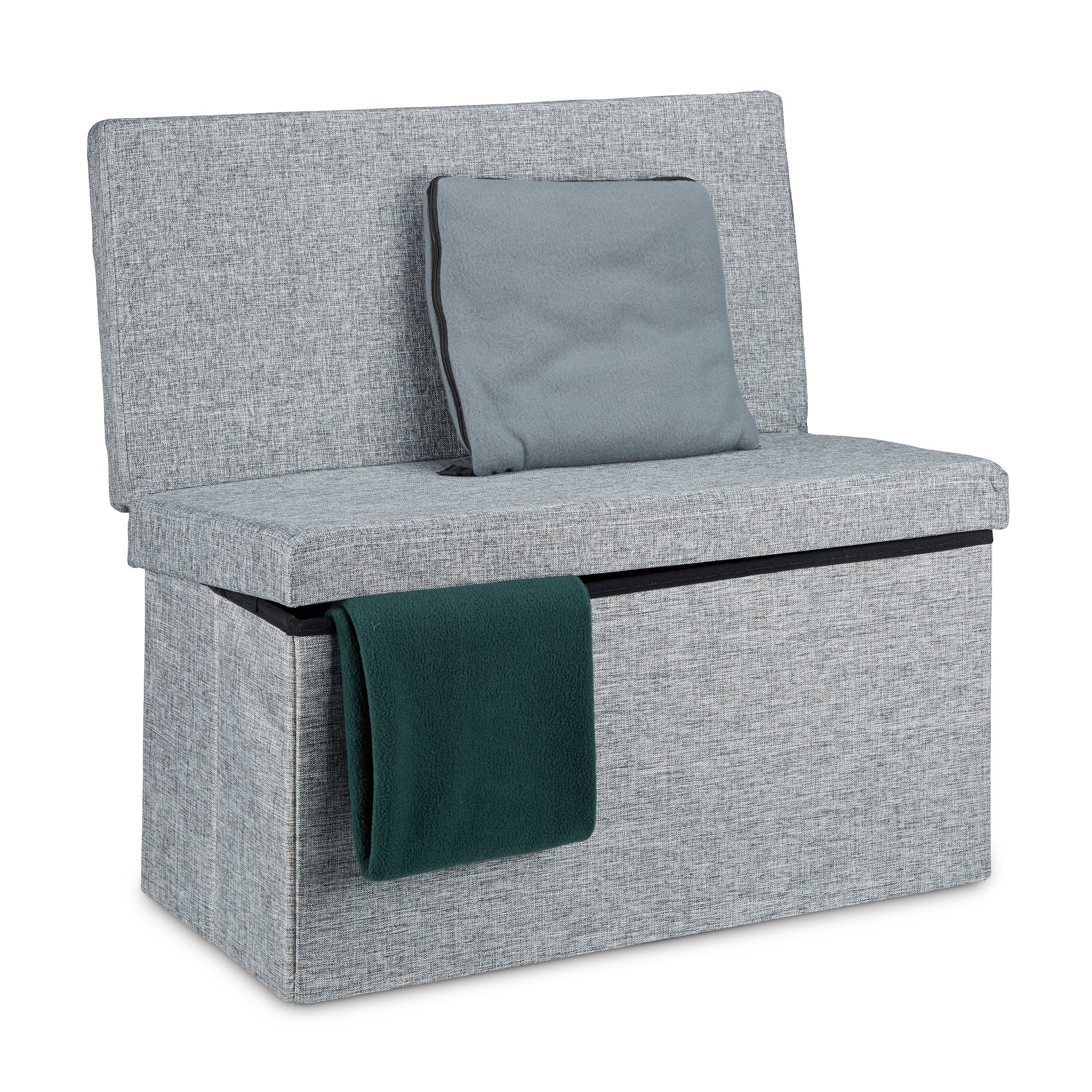 Relaxdays Panca Pieghevole con Schienale, Sgabello, con Coperchio e Contenitore, in Lino, HxLxP: 73x76x38cm Grigio