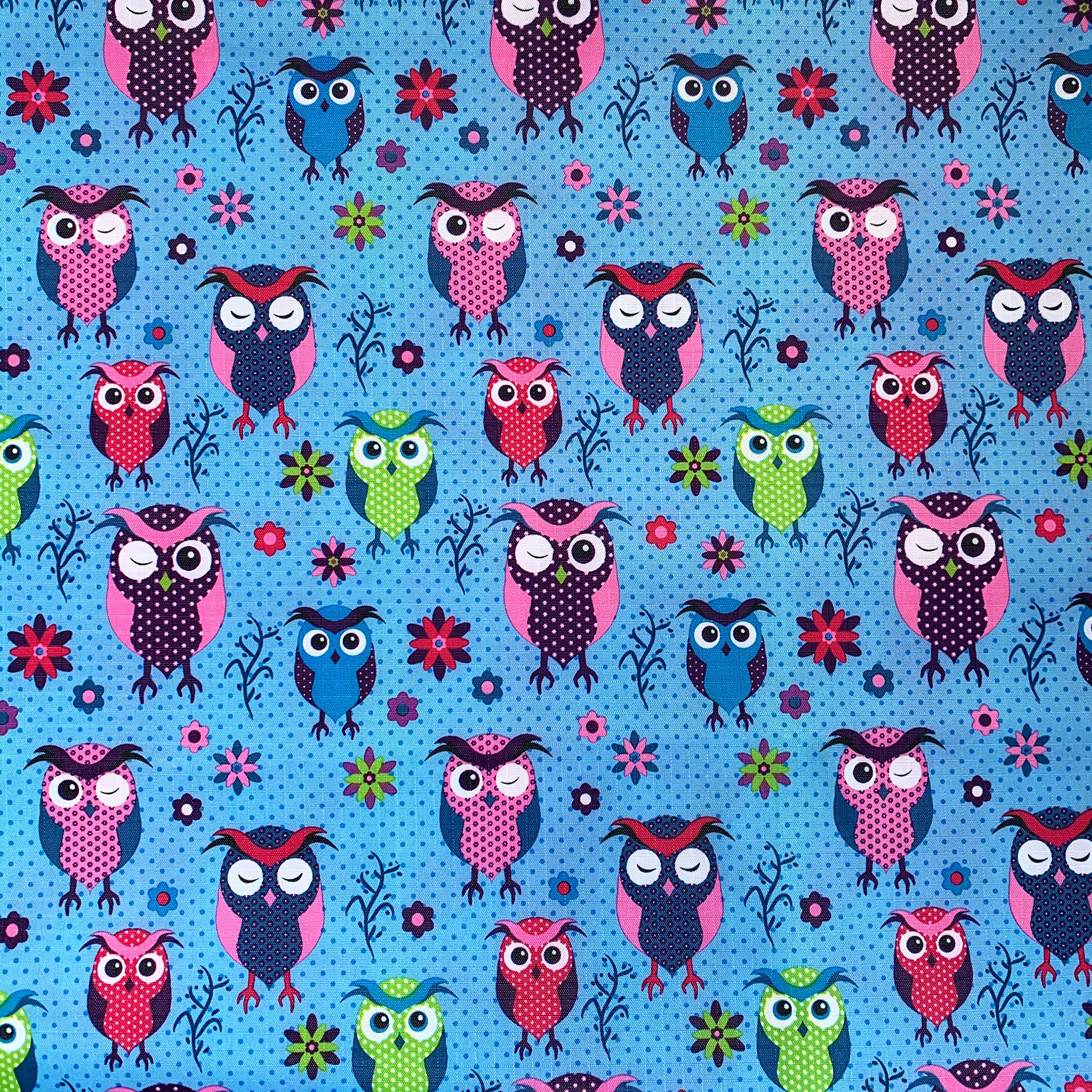 ZAIONE Width 59" Ripstop Fabric Waterproof Outdoor Fabric by The Metre Tear Resistant Cartoon Canvas Fabric for Kites Flag Bag Tablecloth Cover Patchwork DIY Craft Applique (Blue Owl)