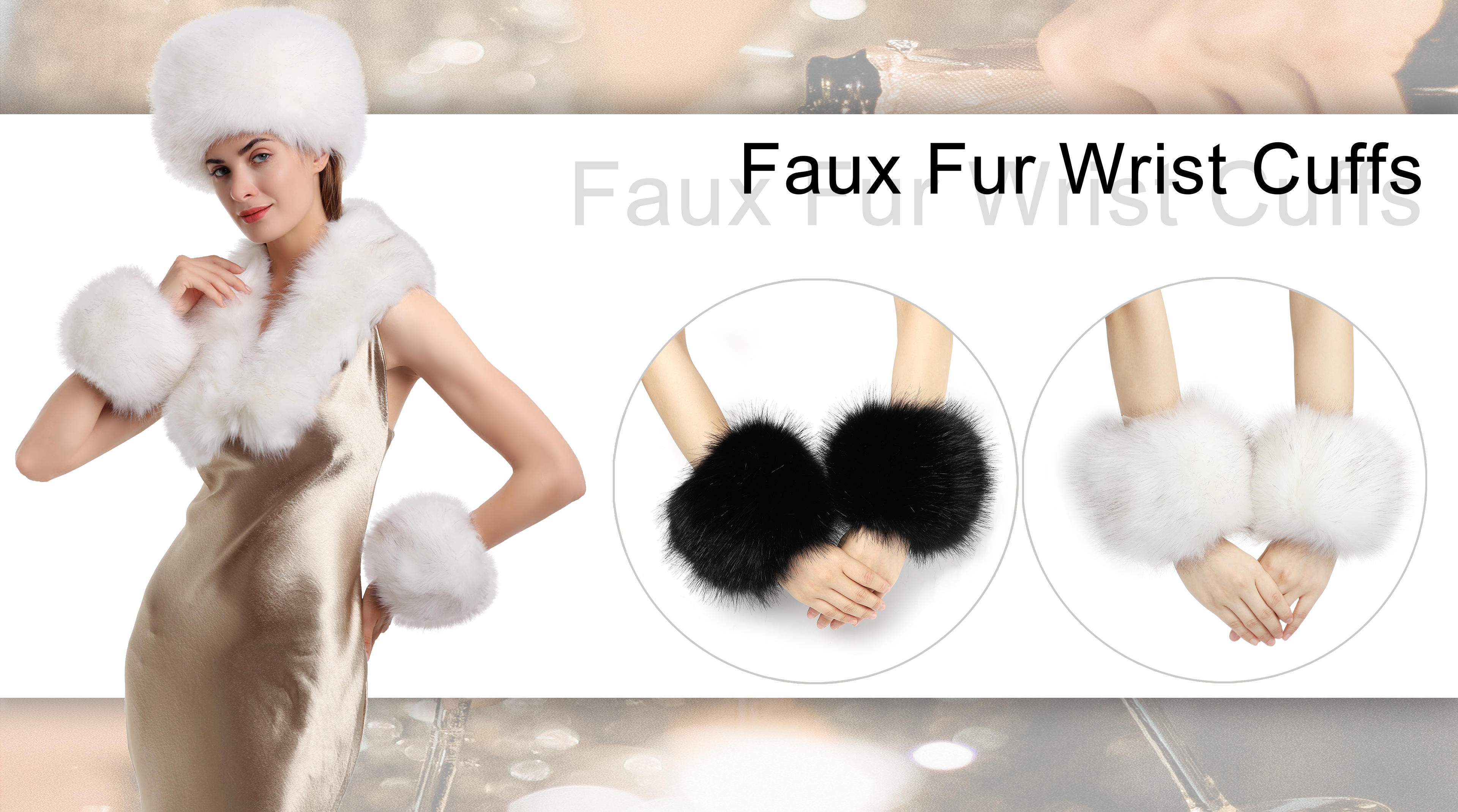 Lumignon‪‪ Fur cuff ribbon knit onepiece sy soul young Women's Faux Fur Wrist Cuffs Winter Fox Furry
