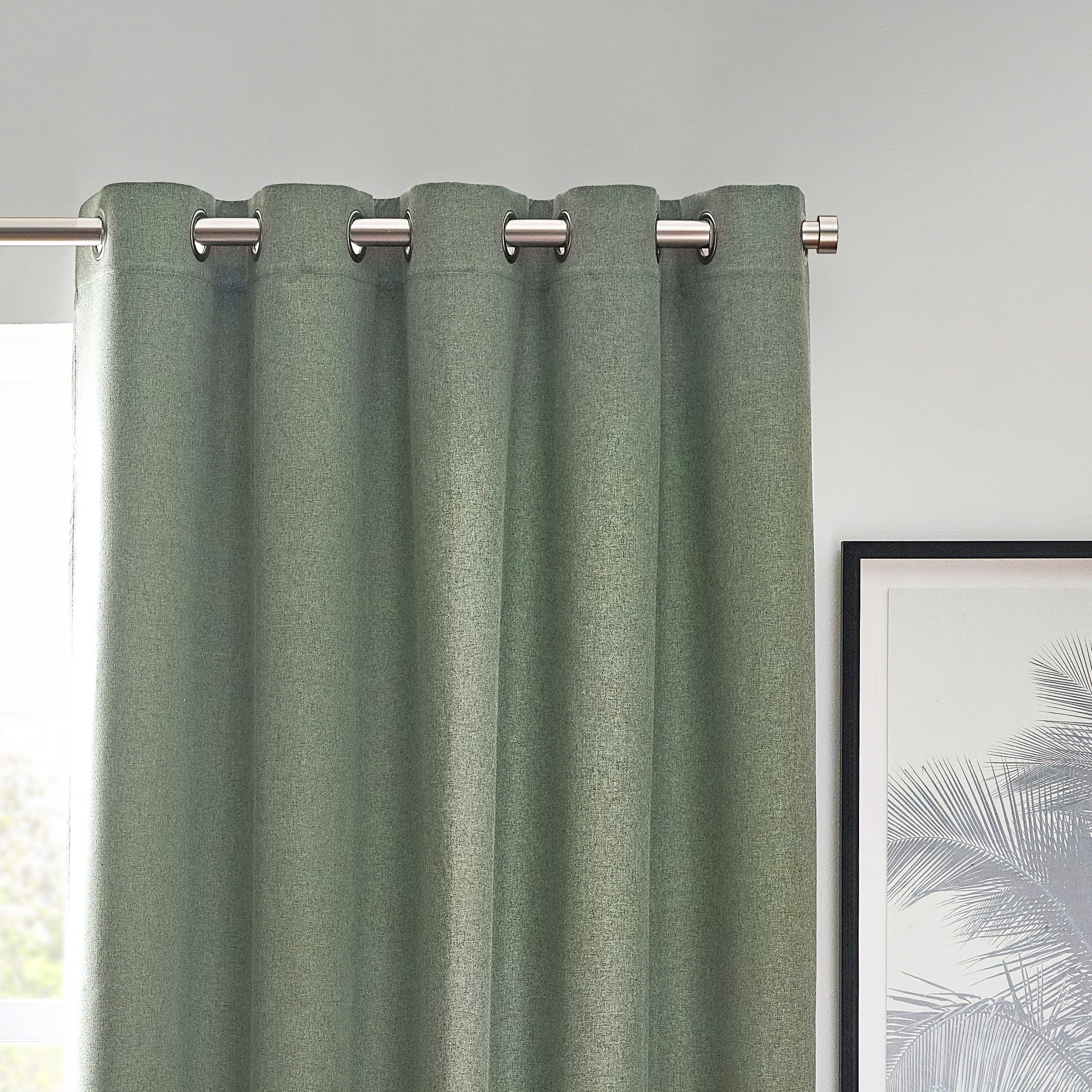 furn. Dawn Textured Blackout Eyelet Curtains - Thermal Lined Pair (Eucalyptus - Width 117 x Drop 137cm), W 46.1" x L 53.9" (2 Panels) - Image 2