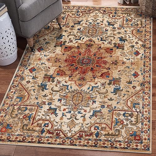 LUXE WEAVERS Alfombra geométrica del suroeste, marfil 5x7