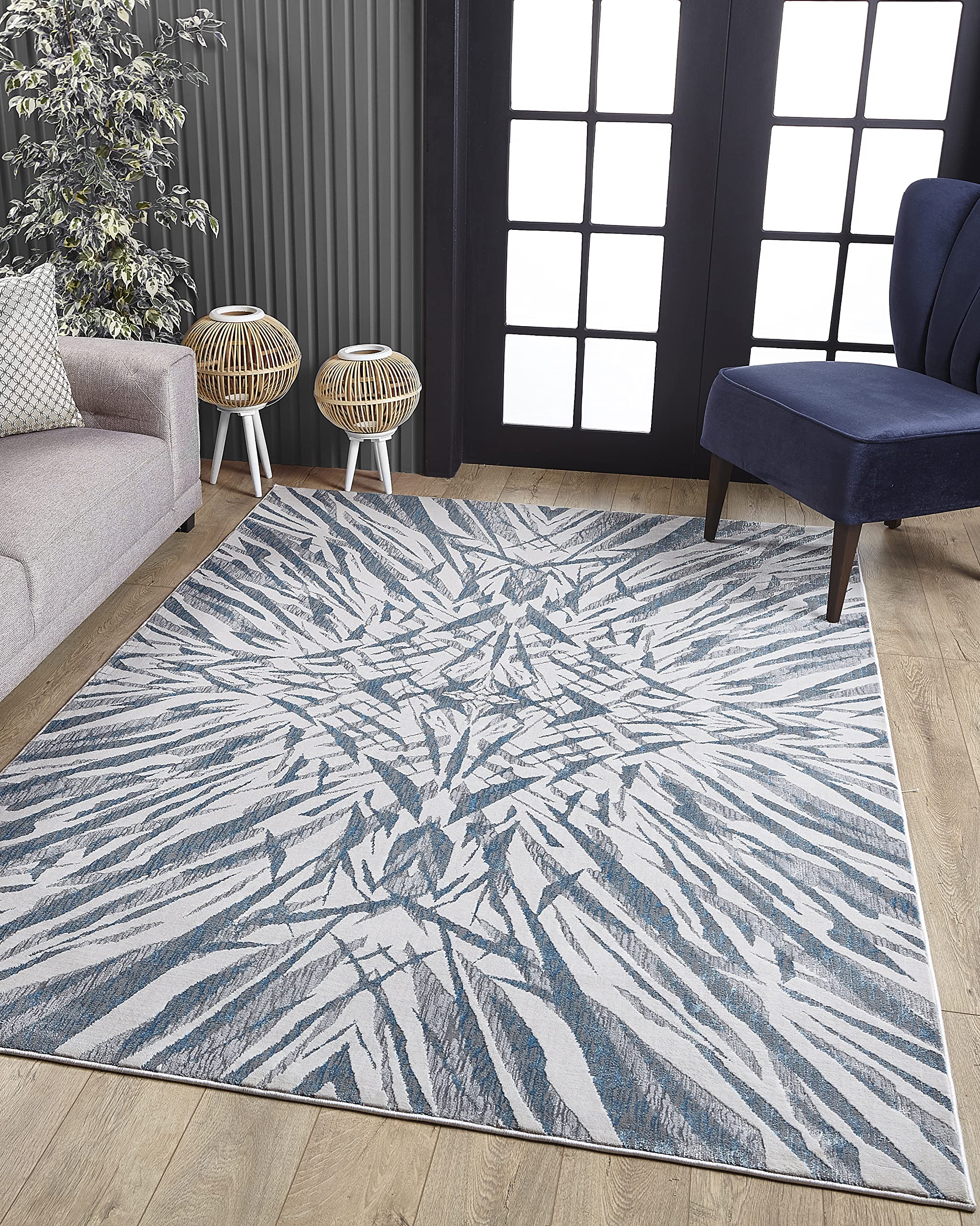 New Home Contemporary Gold/Grey 6'7 x 9'6 Area Rug