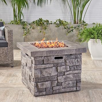 30 Propane Fire Pit Table Hidden Tank Inside, 40,000 BTU Square Outdoor Gas Firepit with Auto-Ignition, Waterproof Cover for Patio Deck, Stone Gray