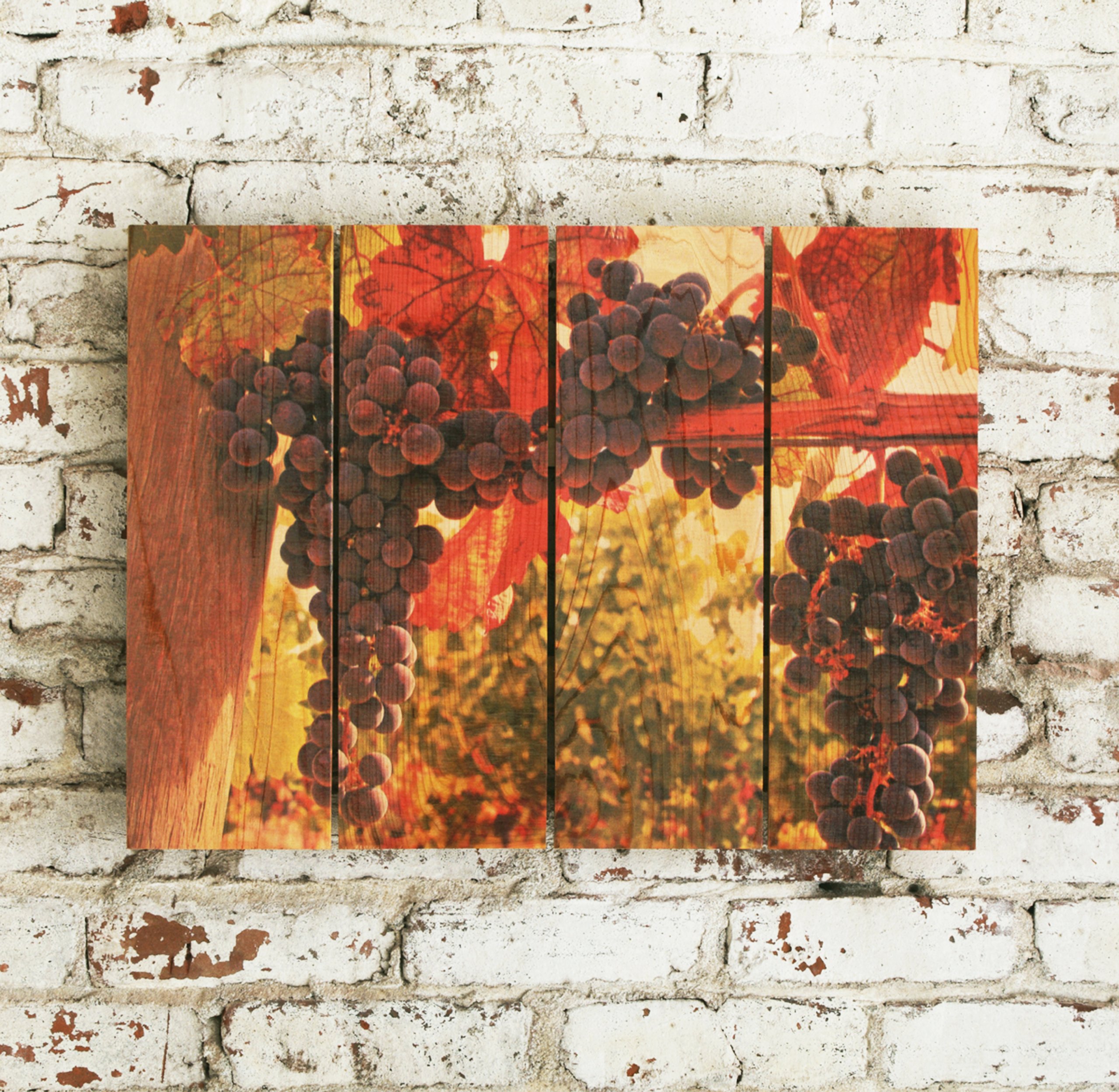 GizaunアートOld Vines内側/外側壁アート、フルカラーon Cedar 22-1/2