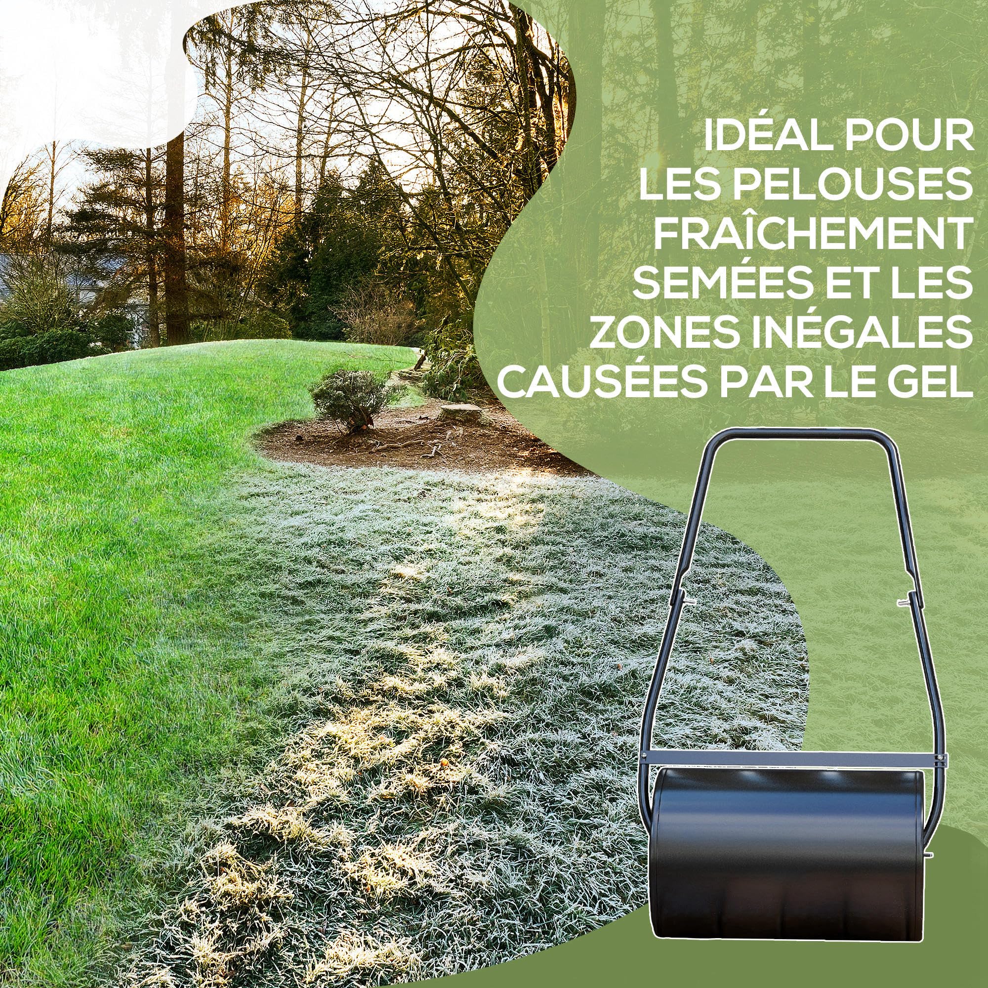 DURHAND Rouleau à Gazon, Rouleau de Jardin 50 cm, remplissable avec 38 L d'eau ou de Sable, poignée Ergonomique, Outil de Jardinage pour pelouse, Patio et Parc, Noir