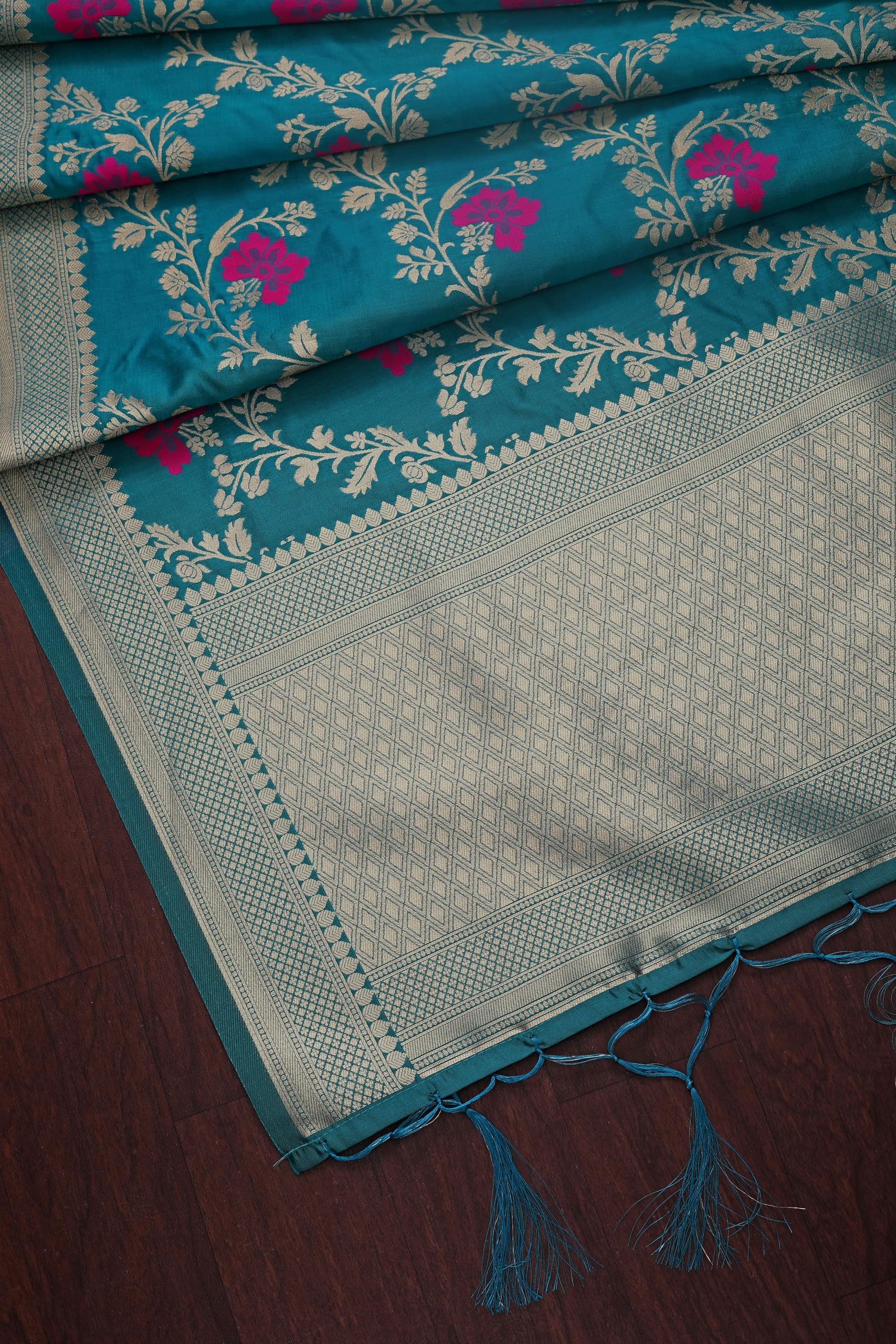 DEVANGI Women's Woven Jacquard Banarasi Silk Printed Dupatta/Chunni with Meena Work, Width 1 Meter, Length 2.5 Meter (OM-DT-22-FIROZI-F) 1