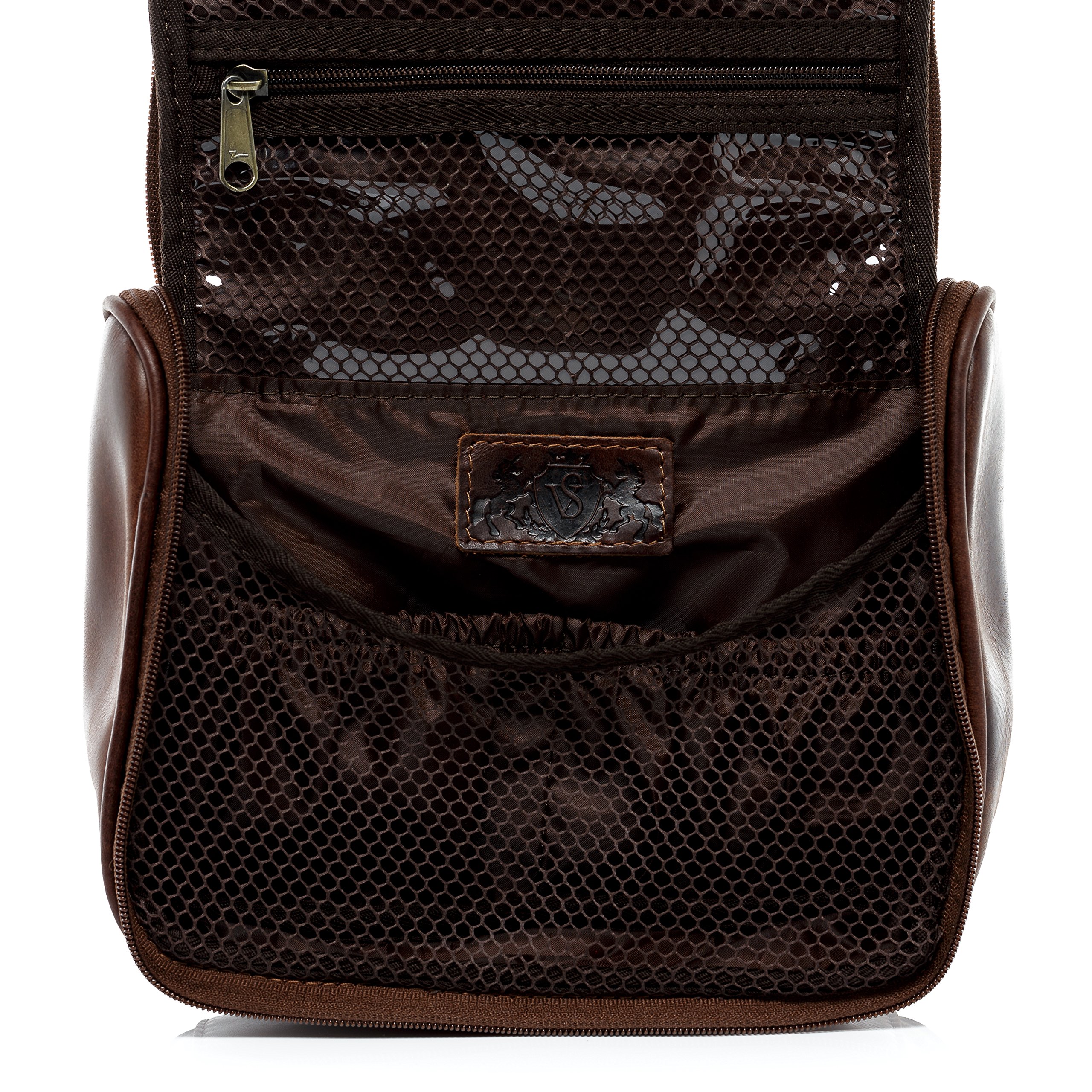 SID & VAIN Trousse de Toilette à pendre Cuir véritable Heathrow Sac de Toilette à Suspendre pour Hommes et Femmes Trousse de Maquillage Marron