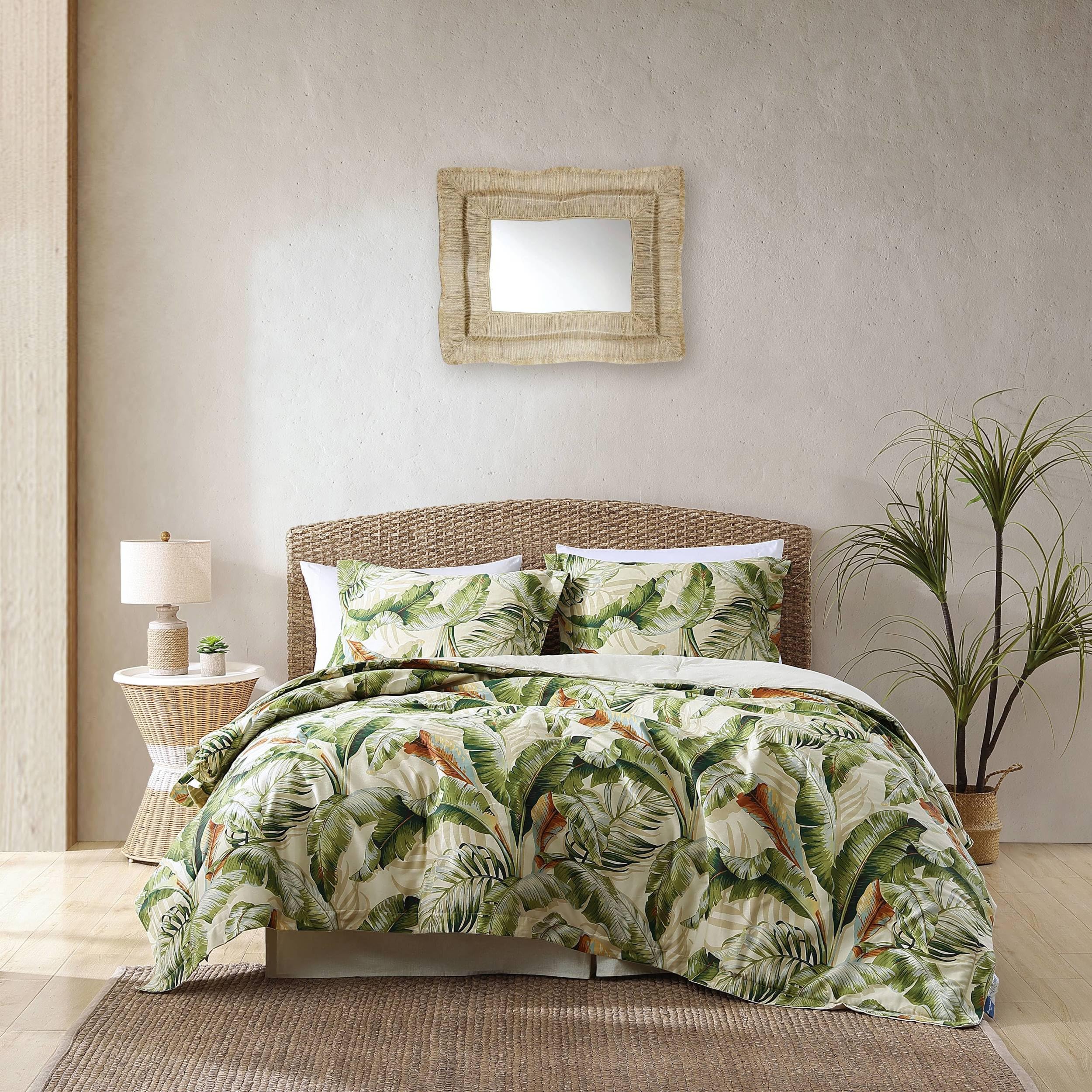 tommy bahama - california king comforter set, cotton sateen bedding with matching shams & bedskirt, home decor for all seasons (palmiers green, california king)