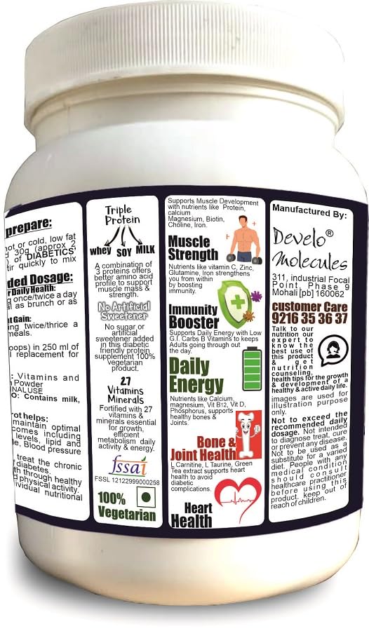 Image of Develo Diabetic Protein Powder Sugar Free Nutrition for diabetes Care (Pack of 3) Kesar Badam