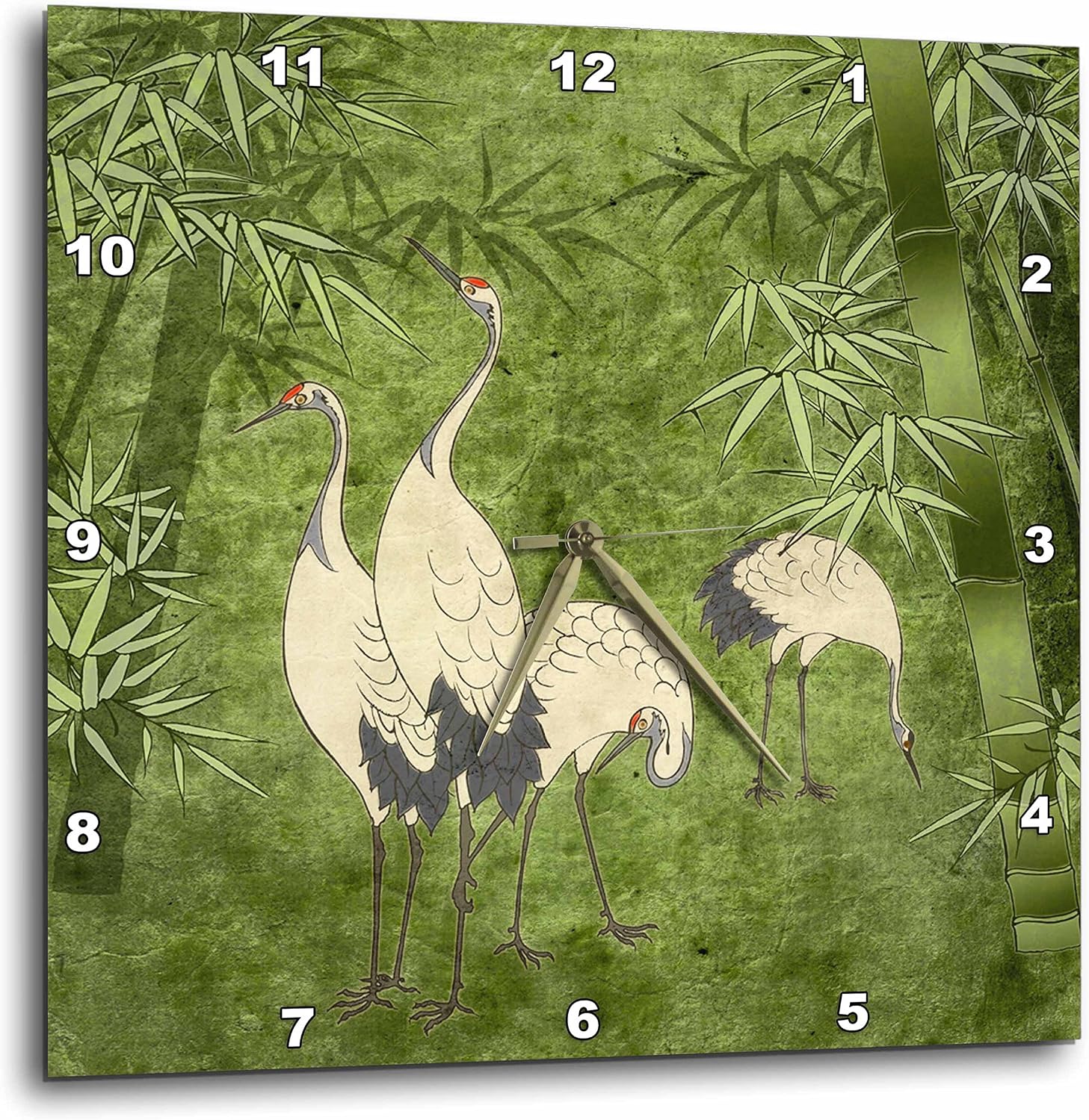 3dRose dpp_20895_1 Cranes in Bamboo Forest-Wall Clock, 10 by 10-Inch