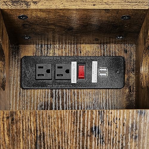 Miniatura 8 de Yaheetech Mesita de noche delgada con estación de carga, mesita de noche abatible con 1 cajón y 2 estantes y bolsa, armario de noche con marco de