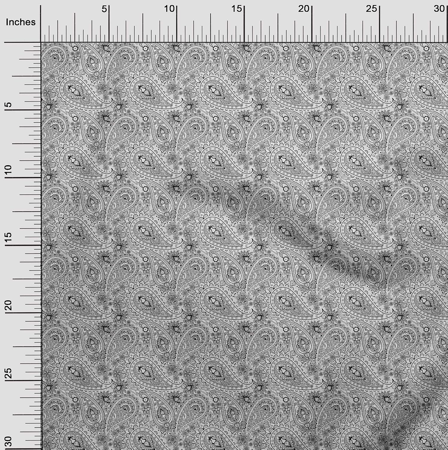 oneOone Polyester Spandex Light Gray Fabric Paisleys Dress Material Print Fabric by The Yard 56 Inch Wide