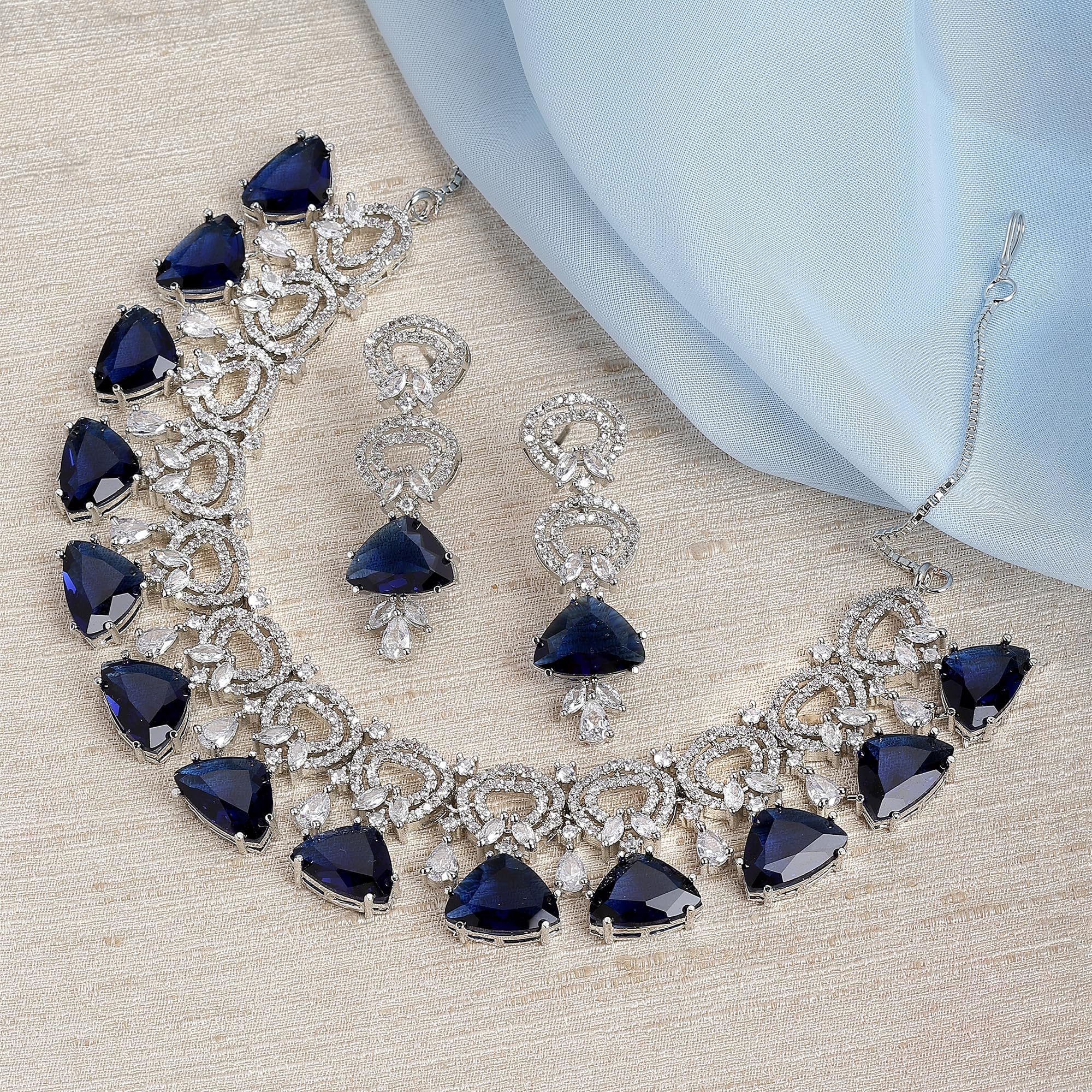 Rhodium-Plated Choker Necklace & Earrings Set