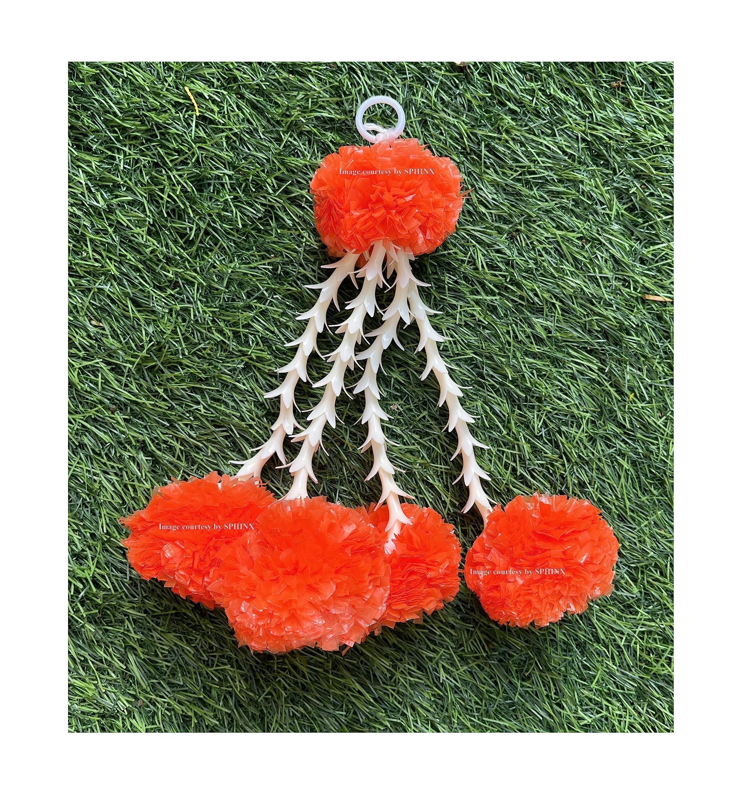 SPHINX Artificial Marigold & Rajnigandha Tassles, Clustered strings, Decorative Latkans,Easy Simple Backdrop Hangings for Decorations - Dark Orange (4L) Approx 20 cms height, 50 Pieces