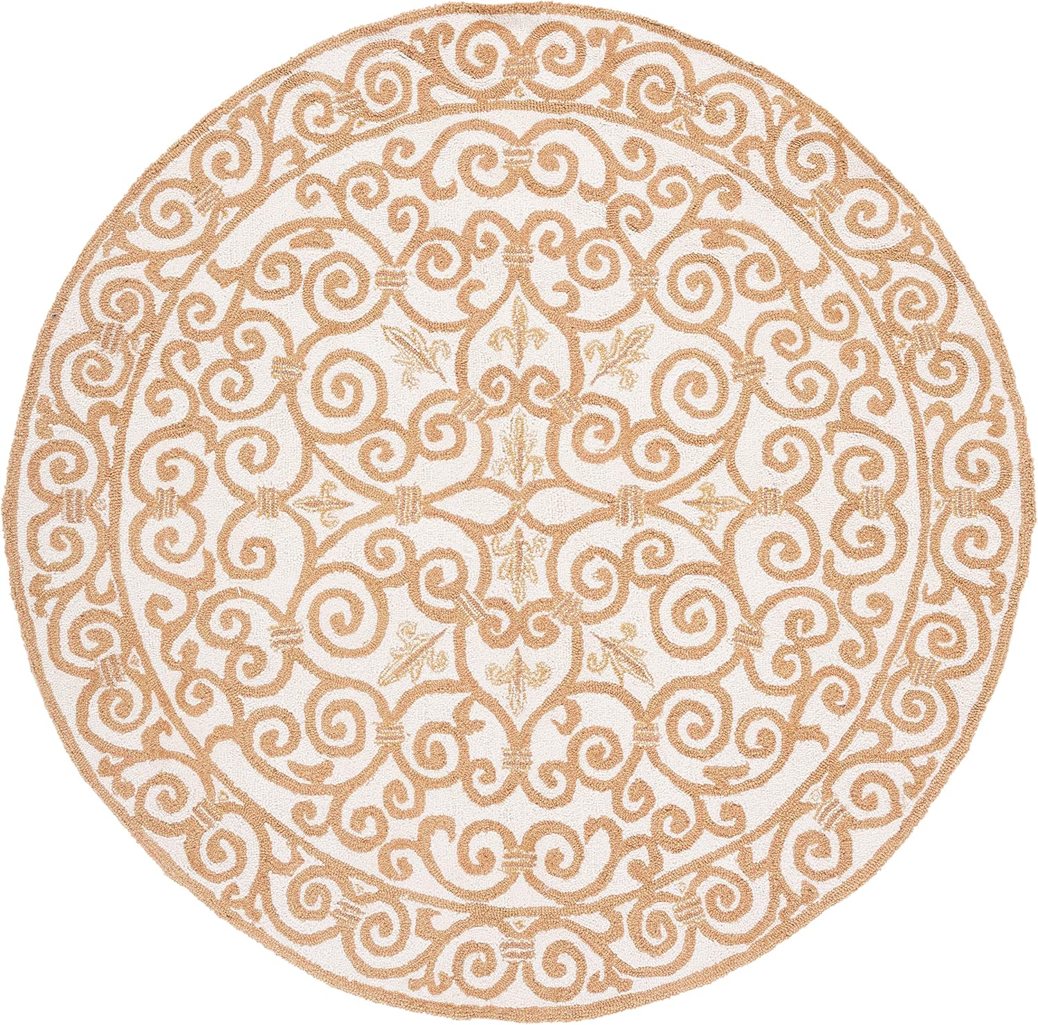 SAFAVIEH Chelsea Collection 5'6" Round Ivory/Gold HK11P Hand-Hooked French Country Wool Area Rug