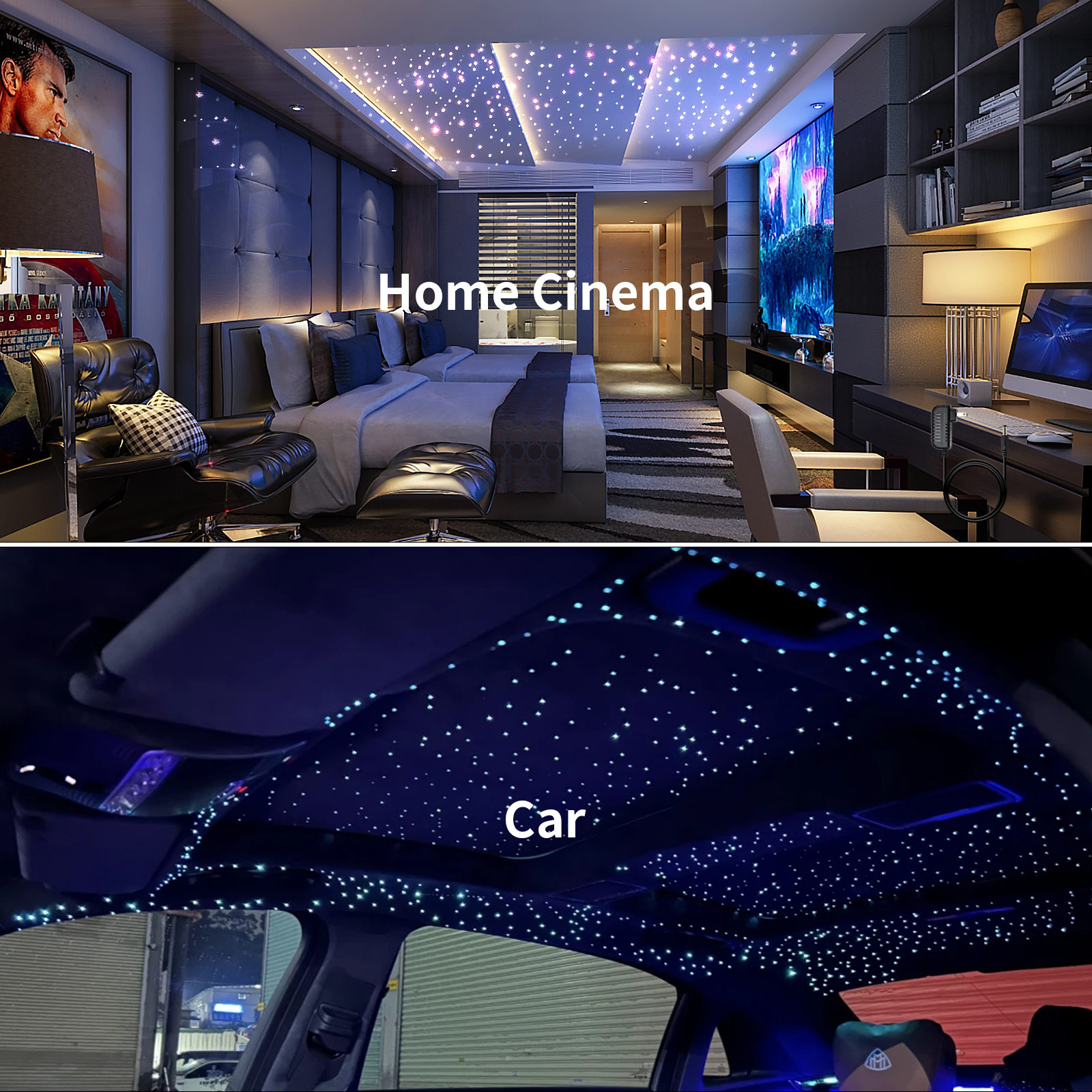Image of Fiber Optic Lights Kit, 10W Star Ceiling Sky Lights RGBW Twinkle & Music Effect for Home & Car Star Headliner Light with Bluetooth APP + RF Remote Control - Optical Fiber Cable 300pcs*0.03in*9.8ft
