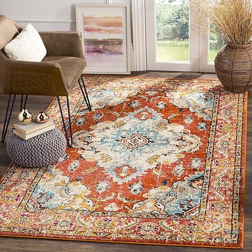 Alfombra bohemia Safavieh estilo medallón antiguo, colección Monaco MNC243H, no suelta fibra, resistente a las manchas, ideal para sala de estar,
