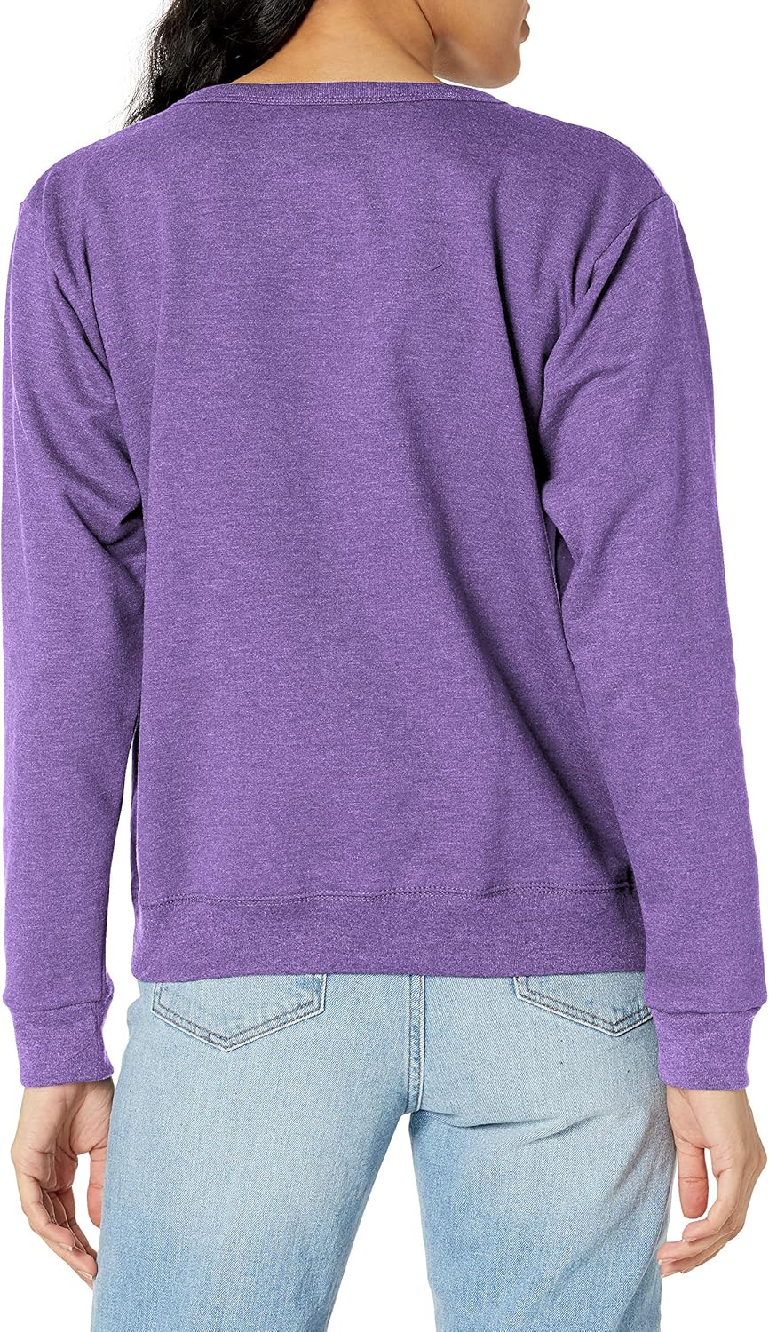 Hanes Women's Ecosmart V-notch Crewneck Sweatshirt, Fleece Pullover Sweatshirt for Women Medium Violet Splendor Heather
