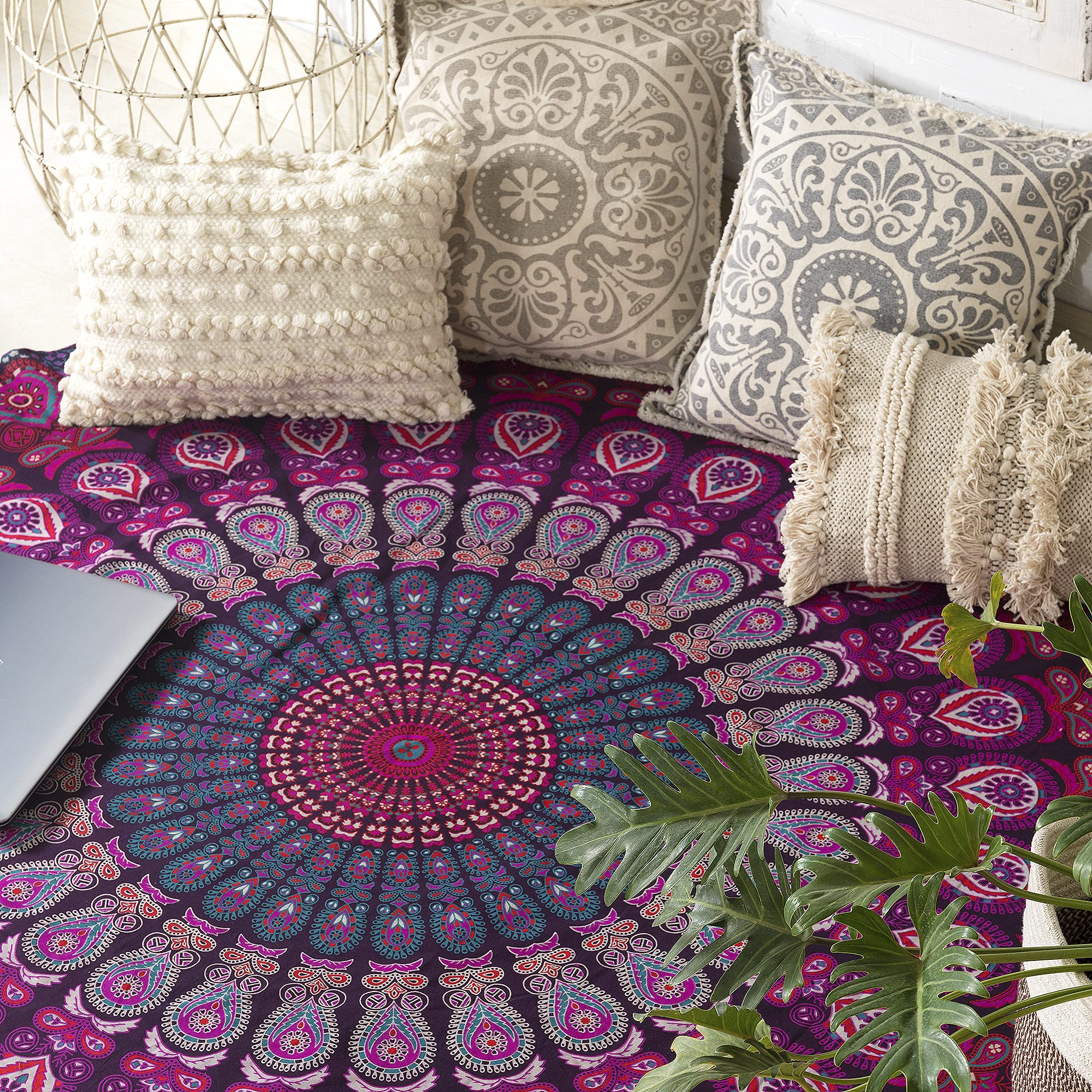 Popular Handicrafts Runder Wandteppich mit Quaste, Wandbehang, Ombre, Hippie, Mandala, Bohemian, Hippie, aufwendige indische Wandteppiche, Tischdecke, 178 cm, Grün