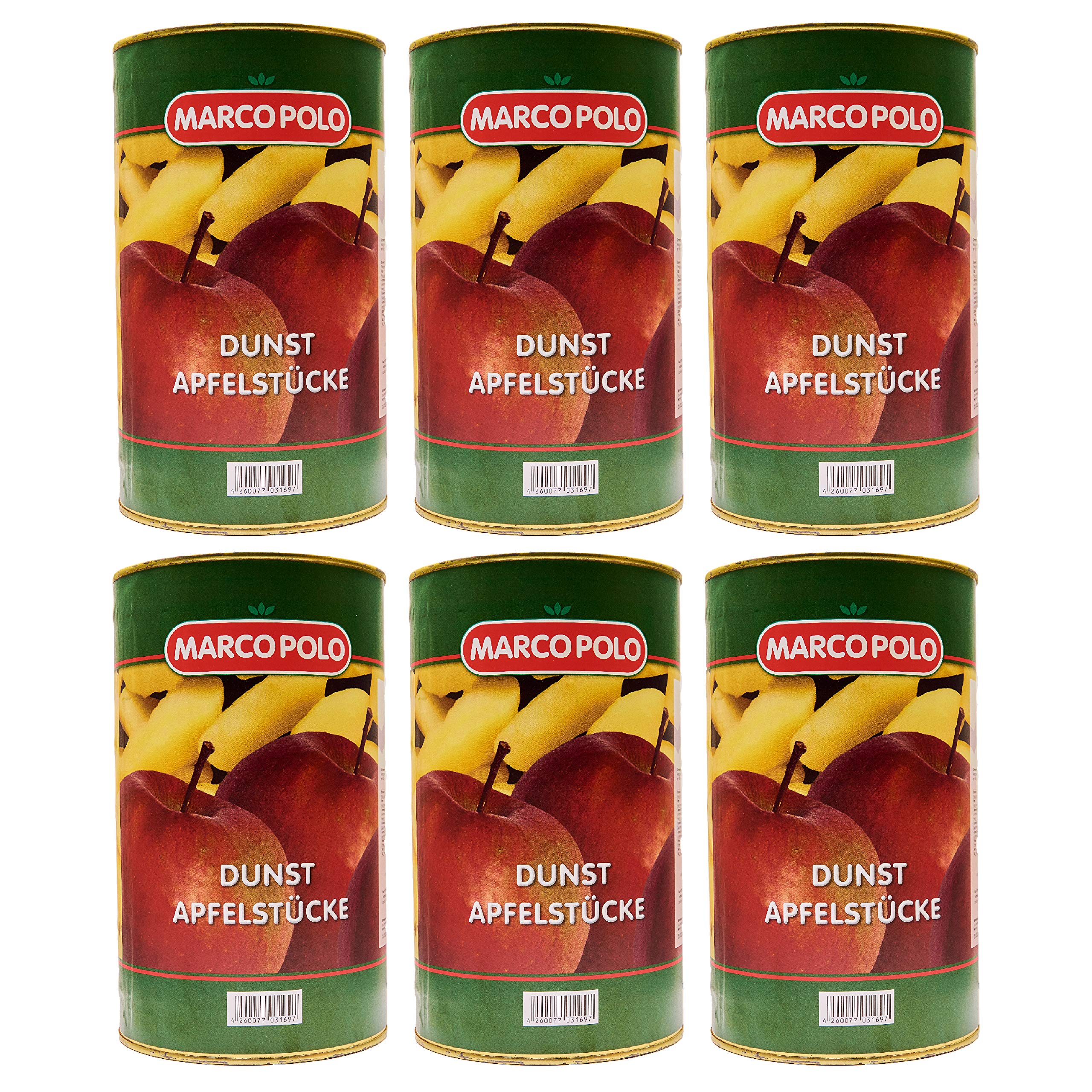 MARCO POLO Dunst-Obst APFEL-STÜCKE 6x Füllmenge 4,6KG ATG 4,05KG eingelegte Obst-Konserve für Apfel-Mus-Mark-Torten-Kuchen ohne Zuckerzusatz natürlich knackig spritzig-süß