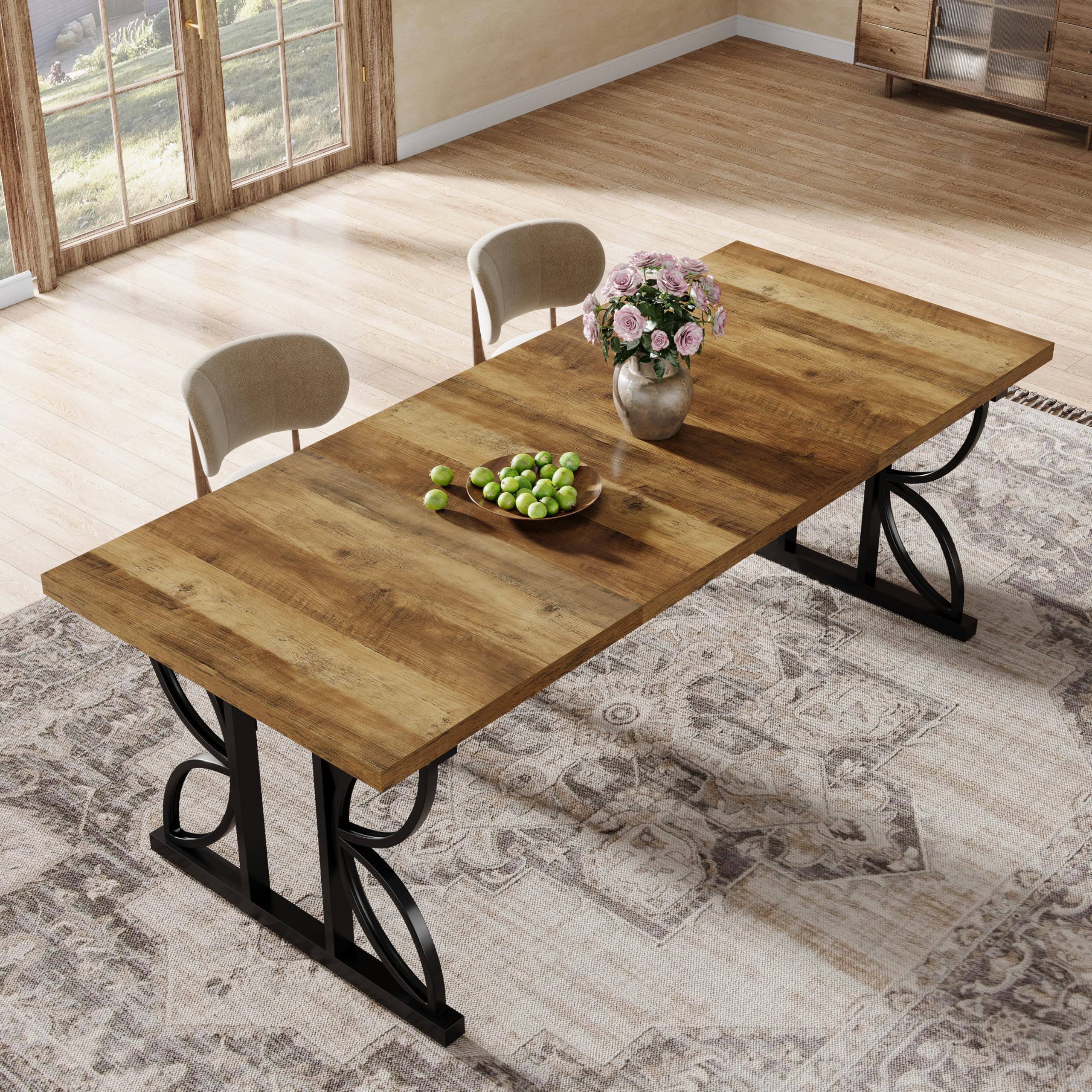Tribesigns Mesa de comedor rectangular, mesa de cocina industrial para 6-8 personas, mesas de comedor de 180 x 80 cm con base de metal, mesa de comedor para cocina, sala de estar, marrón
