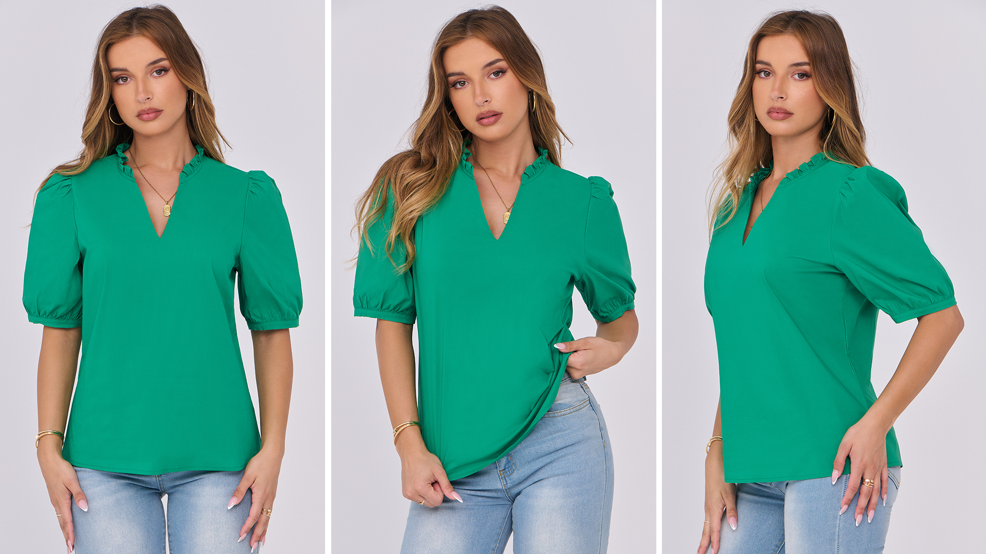 ANRABESS Puff Short Sleeve Shirts for Women Dressy Casual Tops V