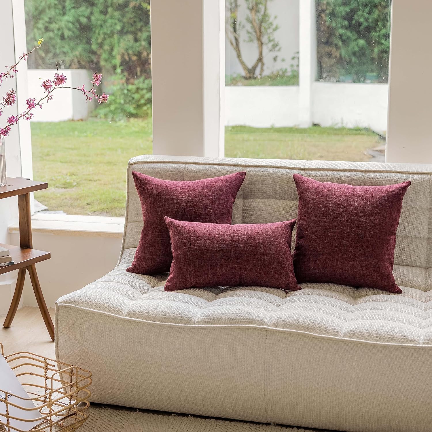 Home Brilliant Euro Sham Pillow Covers 26x26 Set of 2 Soft Lined Linen Decorative Pillow Covers Square Vintage Pillow Cases for Party Anniversary and Wedding, 26 x 26 Inch, Wine Red