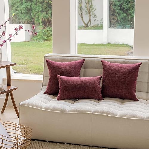 Miniatura 4 de Home Brilliant Juego de 2 fundas de almohada forradas de lino, 18 x 18 pulgadas, color rojo vino