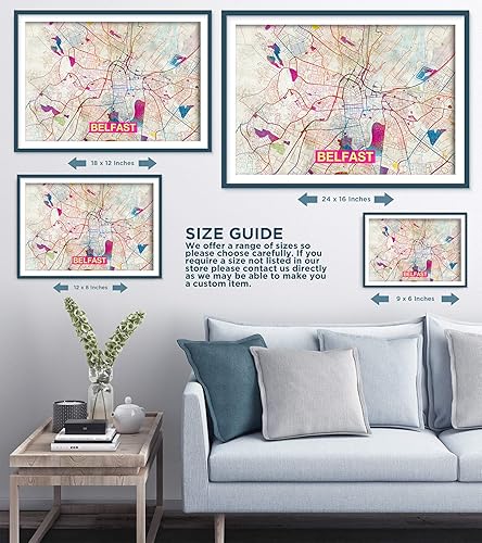 Miniatura 6 de Impresiones Mapa de Belfast - Impresión artística original (arco iris) - Mapa de la calle de la ciudad de Belfast, Irlanda - Póster de acuarela