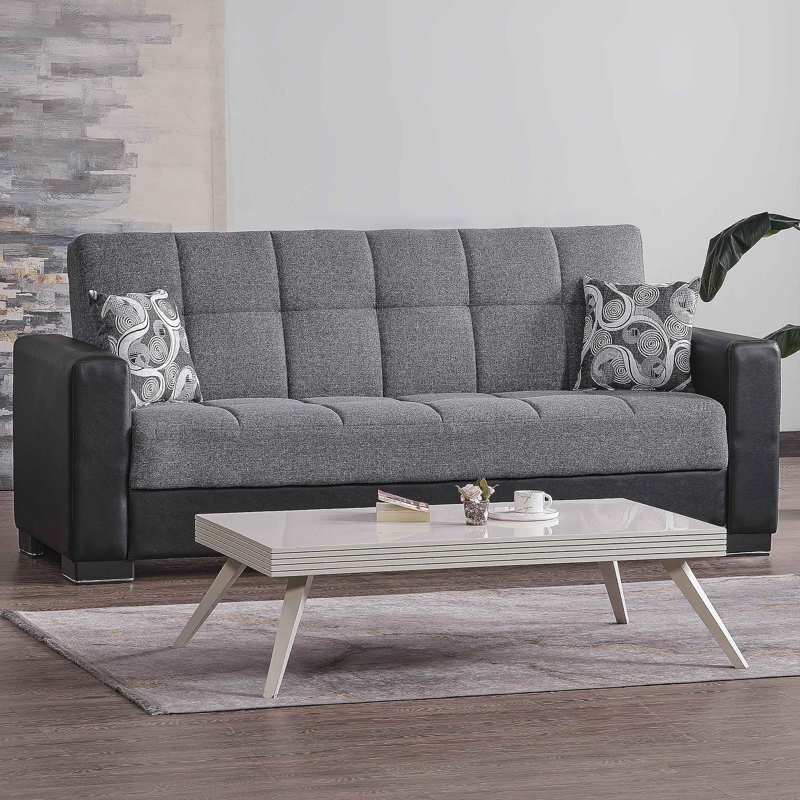 Sweet Home Stores 95" Convertible Sofa Bed with Storage, Firm, Fabric, 3 Seater, Upholstered Sleeper Sofa Couch, Futon for Living Room, Gray-05