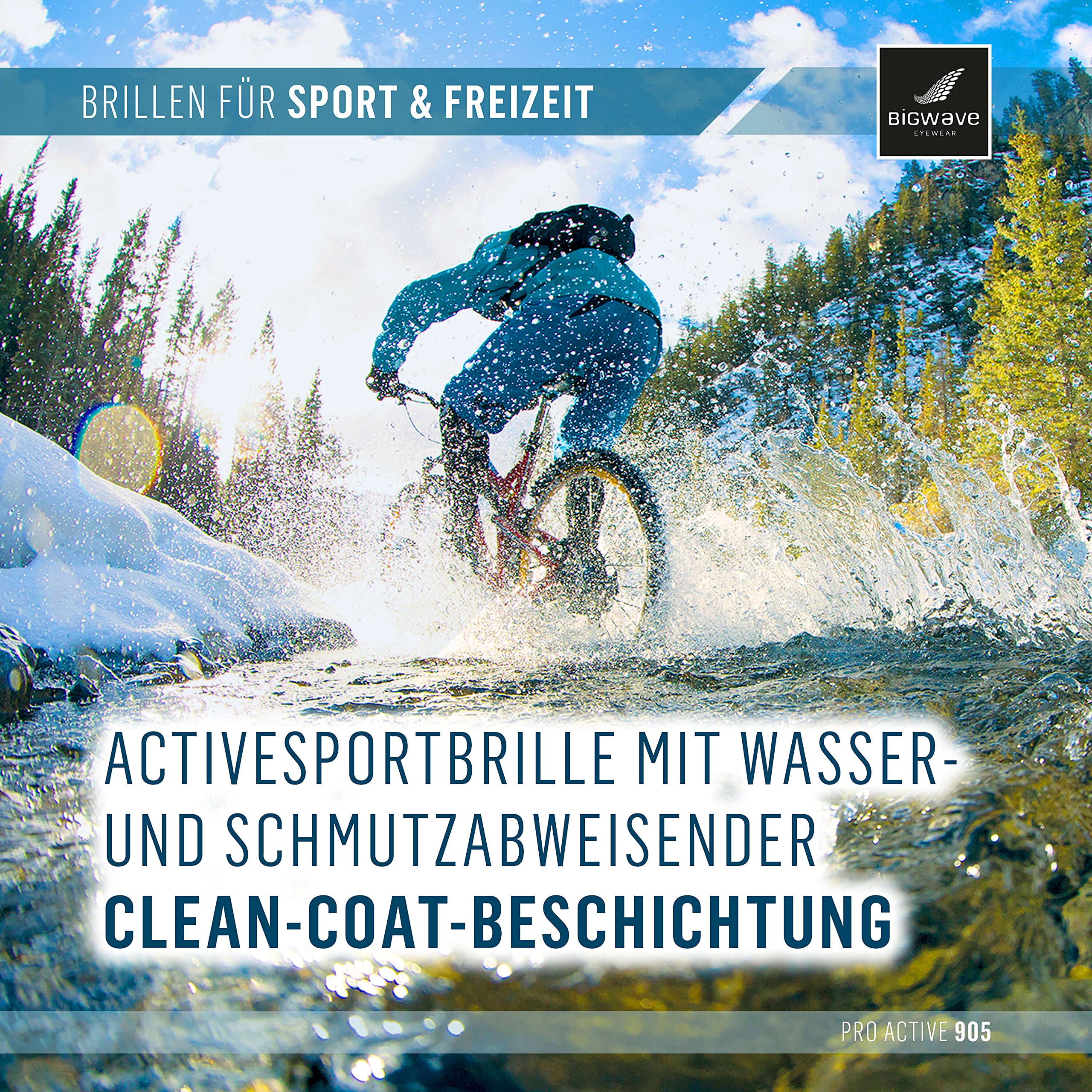 BIGWAVE Pro-Active 905 – Superentspiegelte Premium UV 400 Sportbrille mit 4 Wechselgläsern–Radsportbrille mit schmutzabweisender Clean-Coat Beschichtung für Damen und Herren