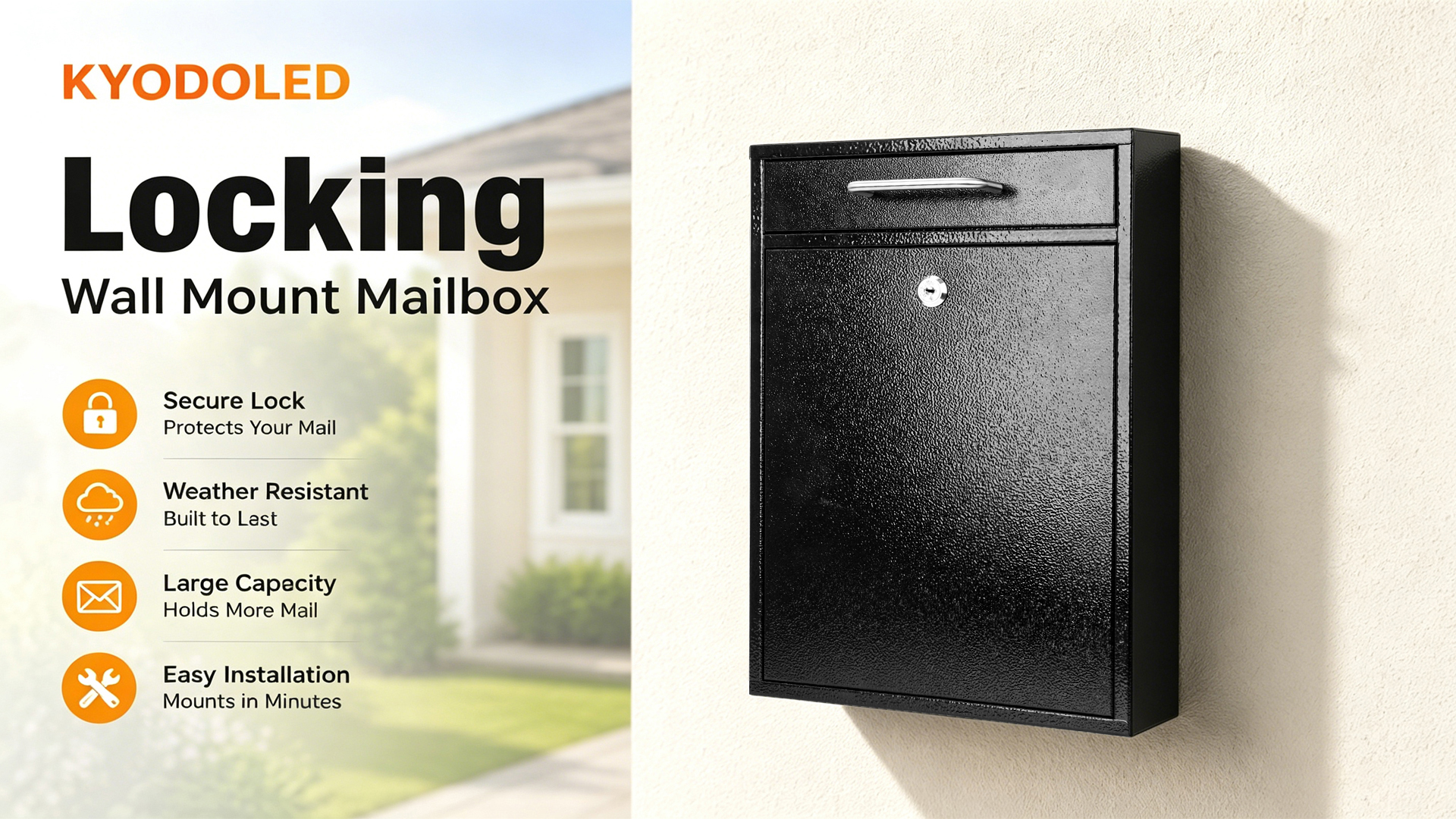 KYODOLED Steel Key Lock Mail Boxes Outdoor, Locking Wall Mount