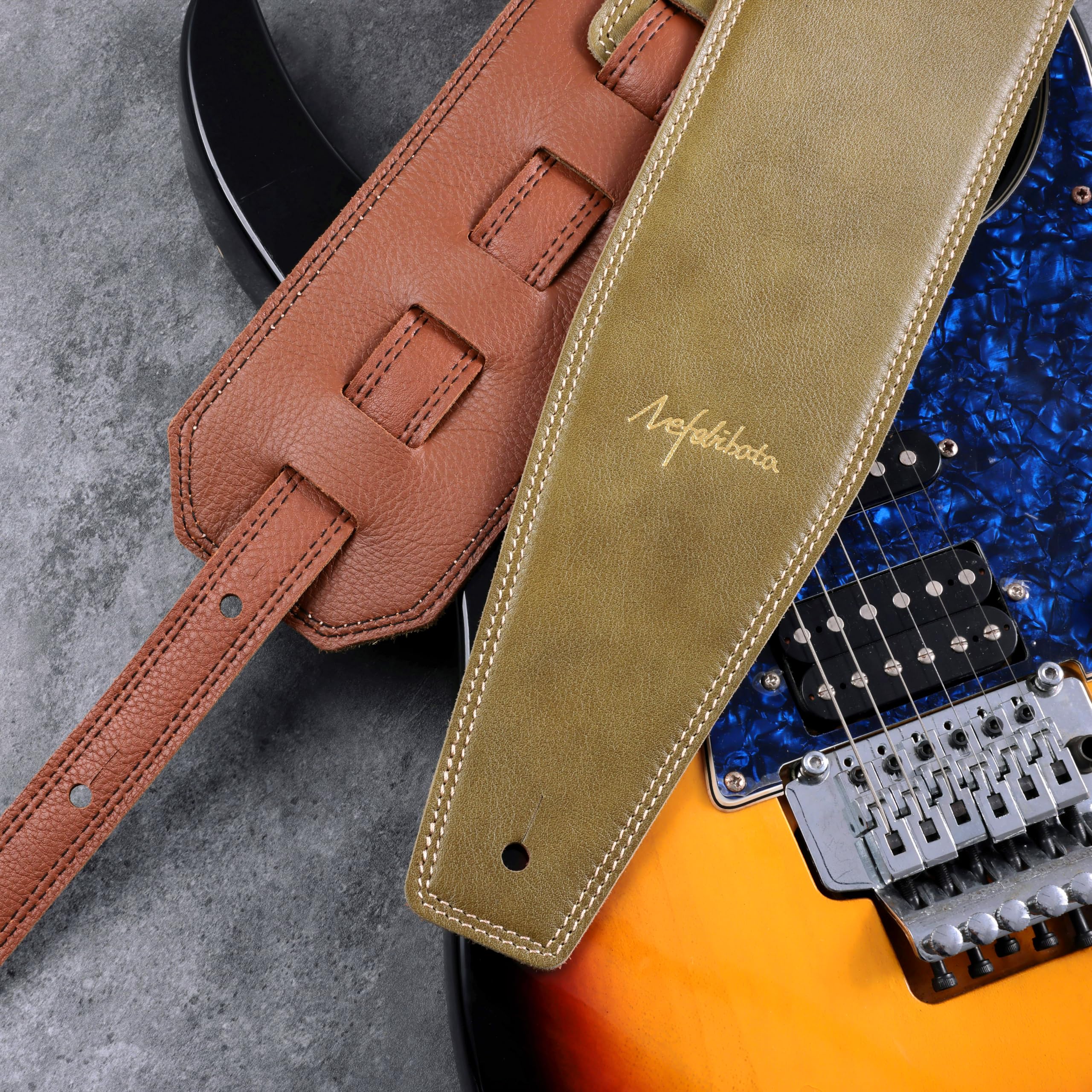 Nefelibata 3.8" Wide Guitar Strap, Full Grain Leather, Adjustable Length 49" to 57" with Foam Padding for Bass Electric - Image 4