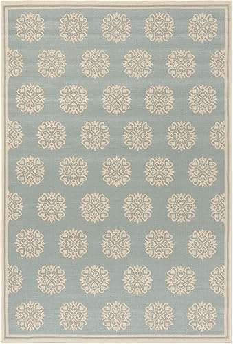 Miniatura 5 de SAFAVIEH Linden Collection LND181K - Alfombra cuadrada de 6 pies 7 pulgadas, diseño geométrico para interiores y exteriores, no desprende pelusa,