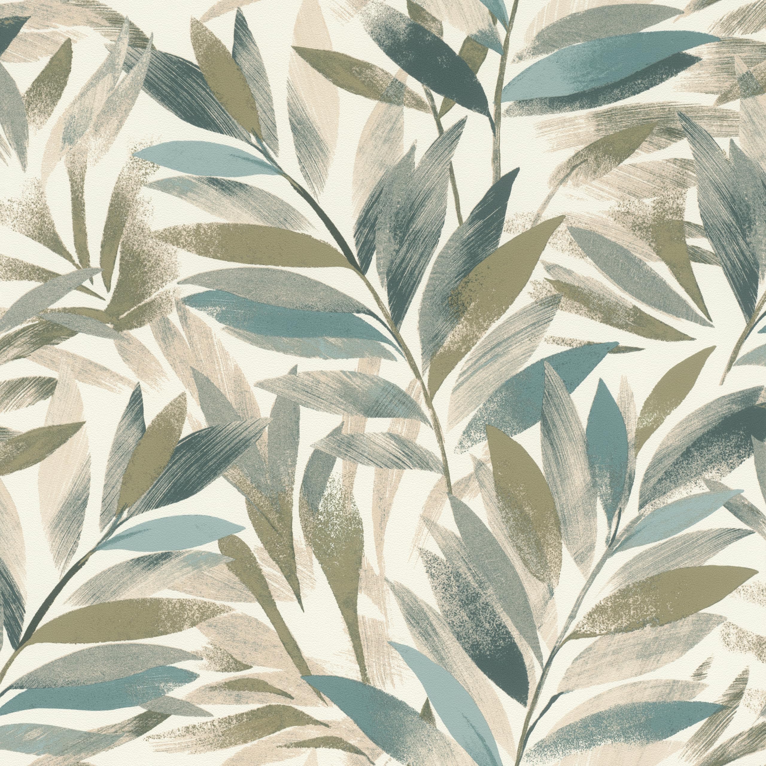 Papier peint intissé feuilles bleu clair vert olive Rasch Symphony 867640 rouleau