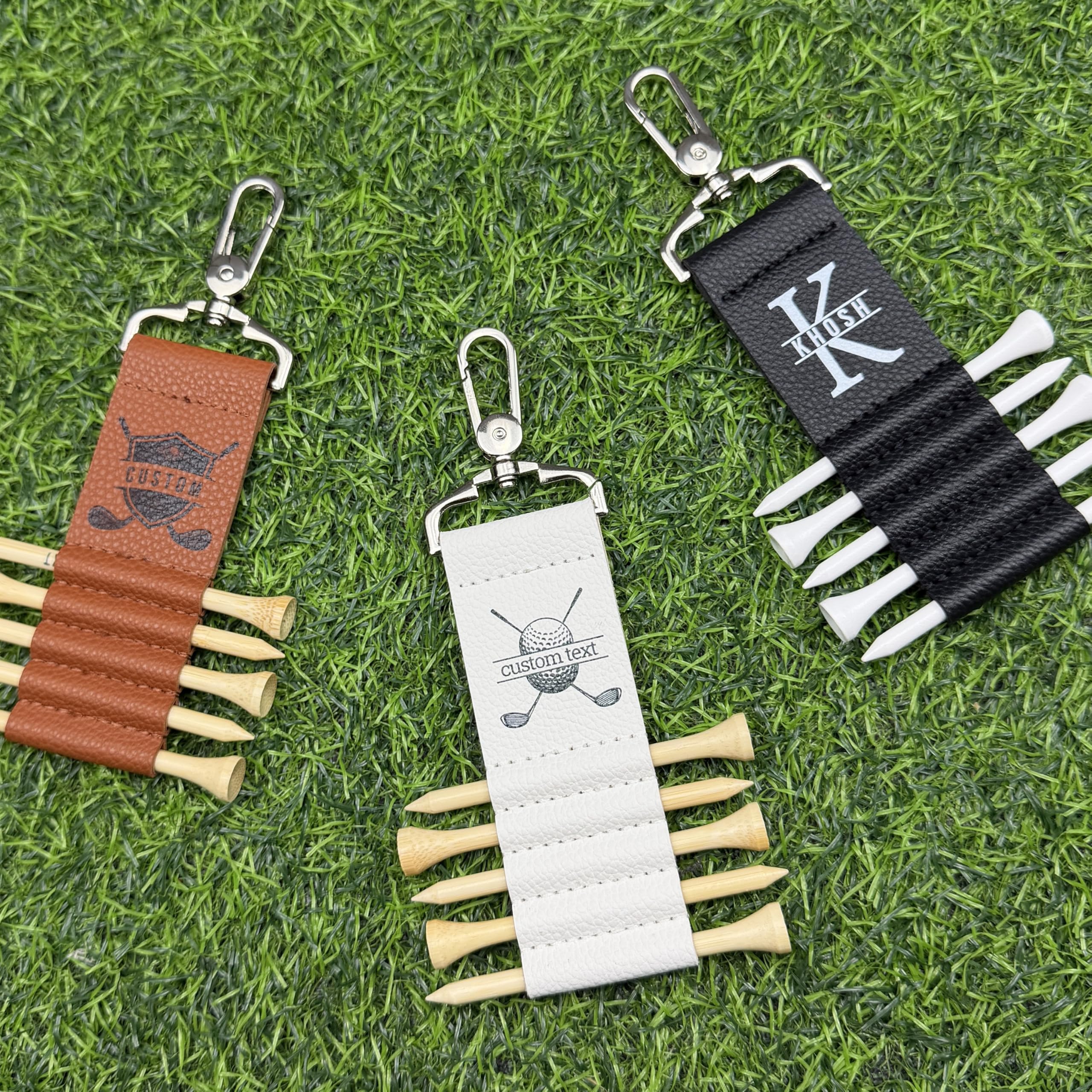 Lsayzz Personalised Golf Tee Holder with 5 Tees, Leather Golf Tee Strap with Clip, Custom Name Golf Accessory, Golf Gift for Men & Dad