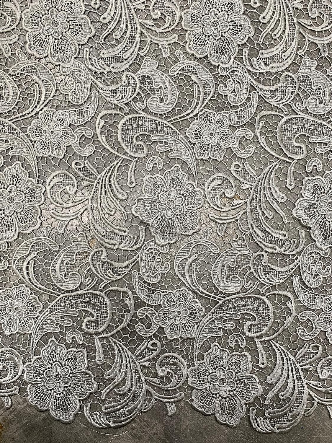 Maggie Grey Guipure Venice Heavy Lace Fabric by The Yard - 10019