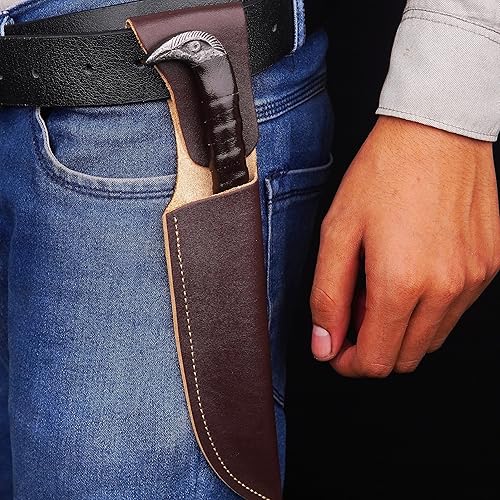 Miniatura 8 de LEONA CRAFT® Cuchillo de caza fijo hecho a mano | Cuchillo vikingo nórdico de cabeza de cuervo Odin's con funda de cuero, hoja de acero al carbono
