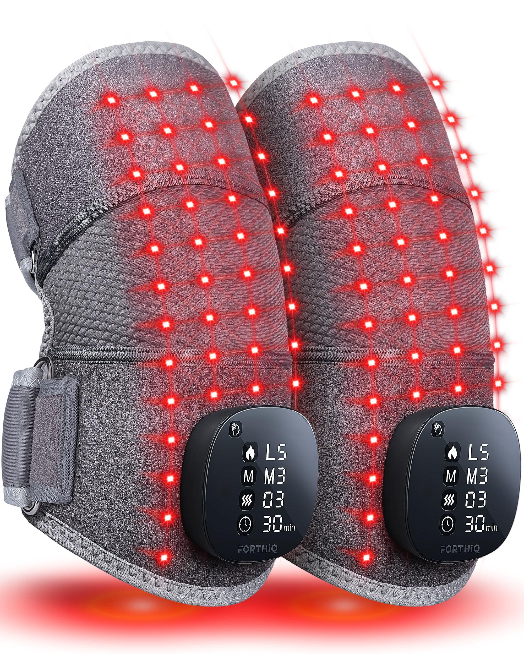 FORTHiQ RED+ Knee Massager with Heat and Red Light Therapy for Pain Relief, Knee Brace with 2 Wavelengths, 3 Massage & 4 Pulsing Modes, 5 Heat Levels, 52 Lights, FSA-HSA Eligible, 2 Pieces
