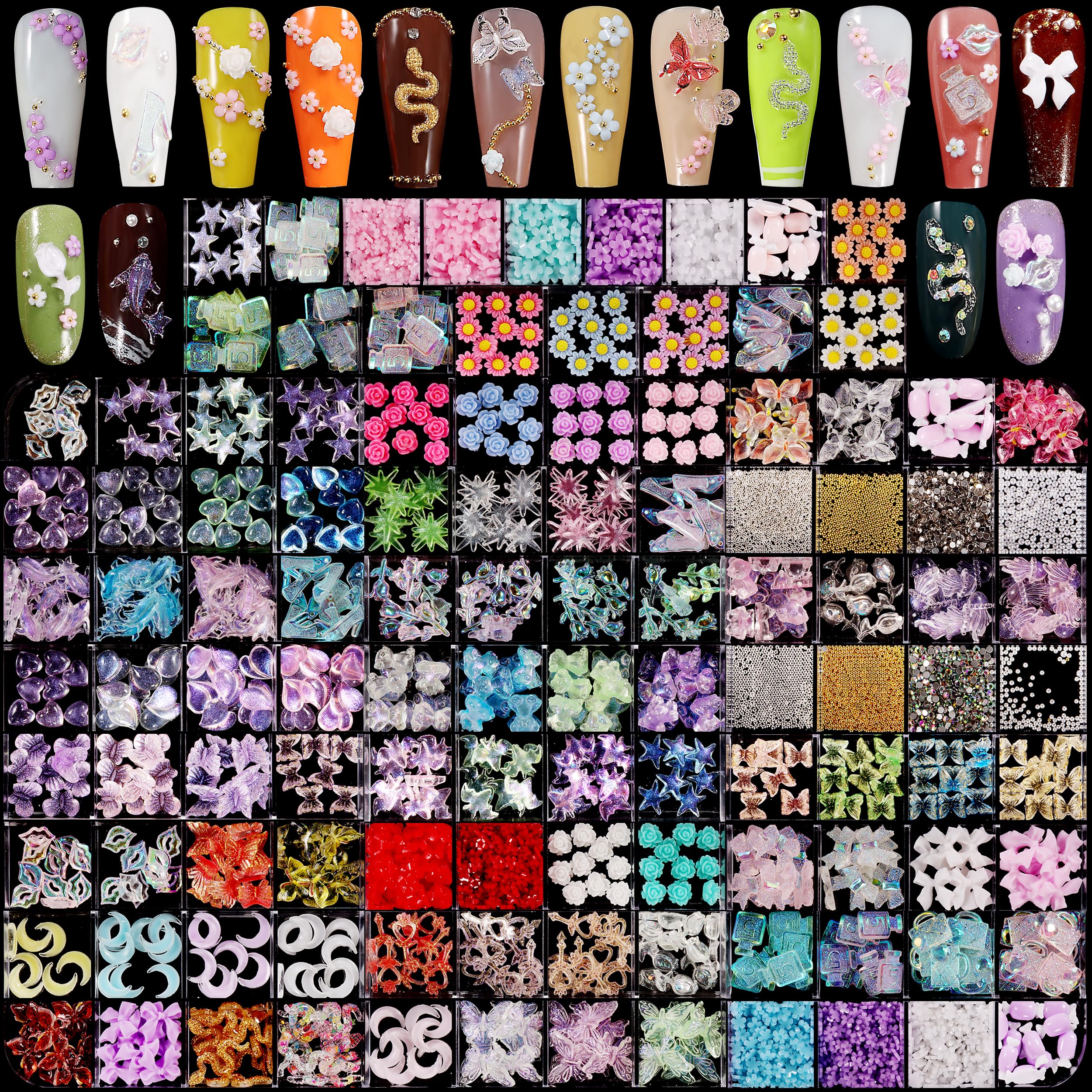 250pc 3D Nail Charms Set - Diverse Shapes & Colors for Acrylic Nails & DIY Crafts (#10)