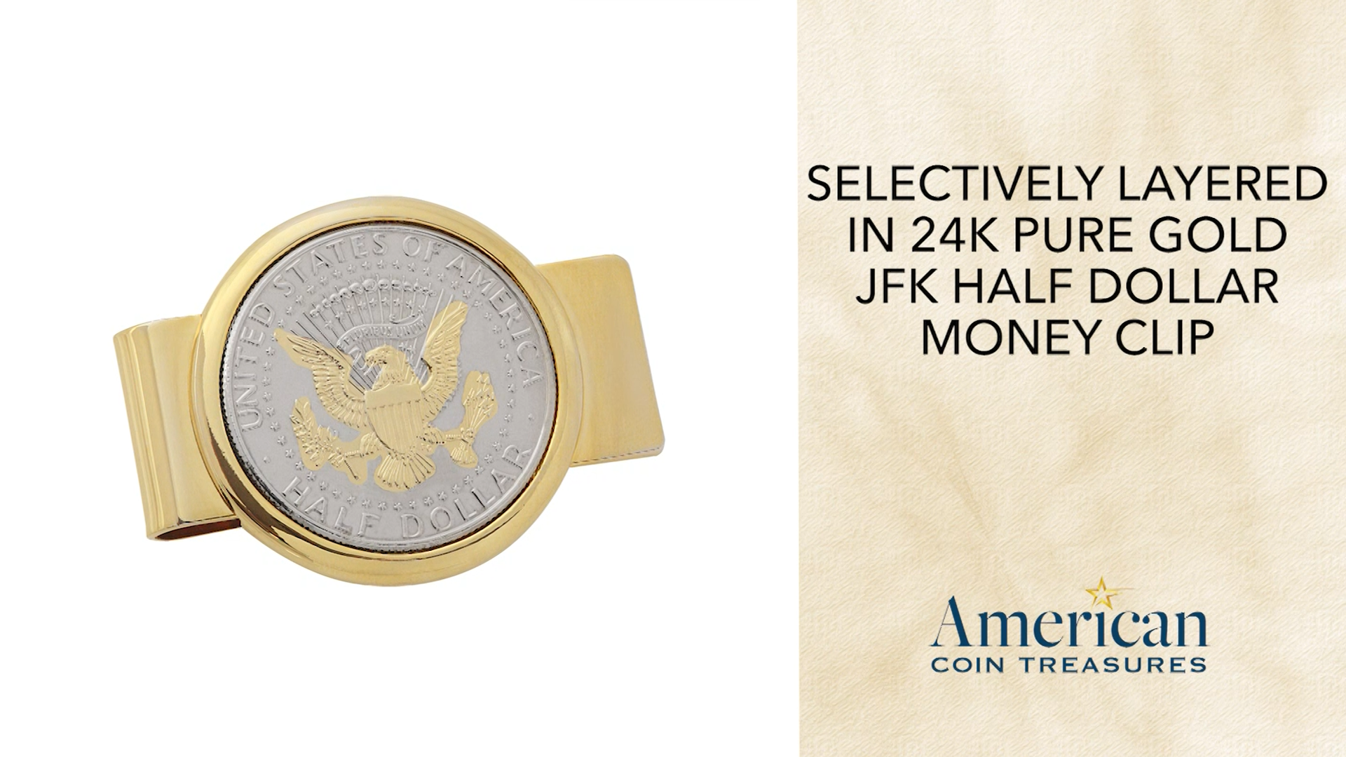 Money Clip for Men – JFK Half Dollar Presidential Seal, Brass