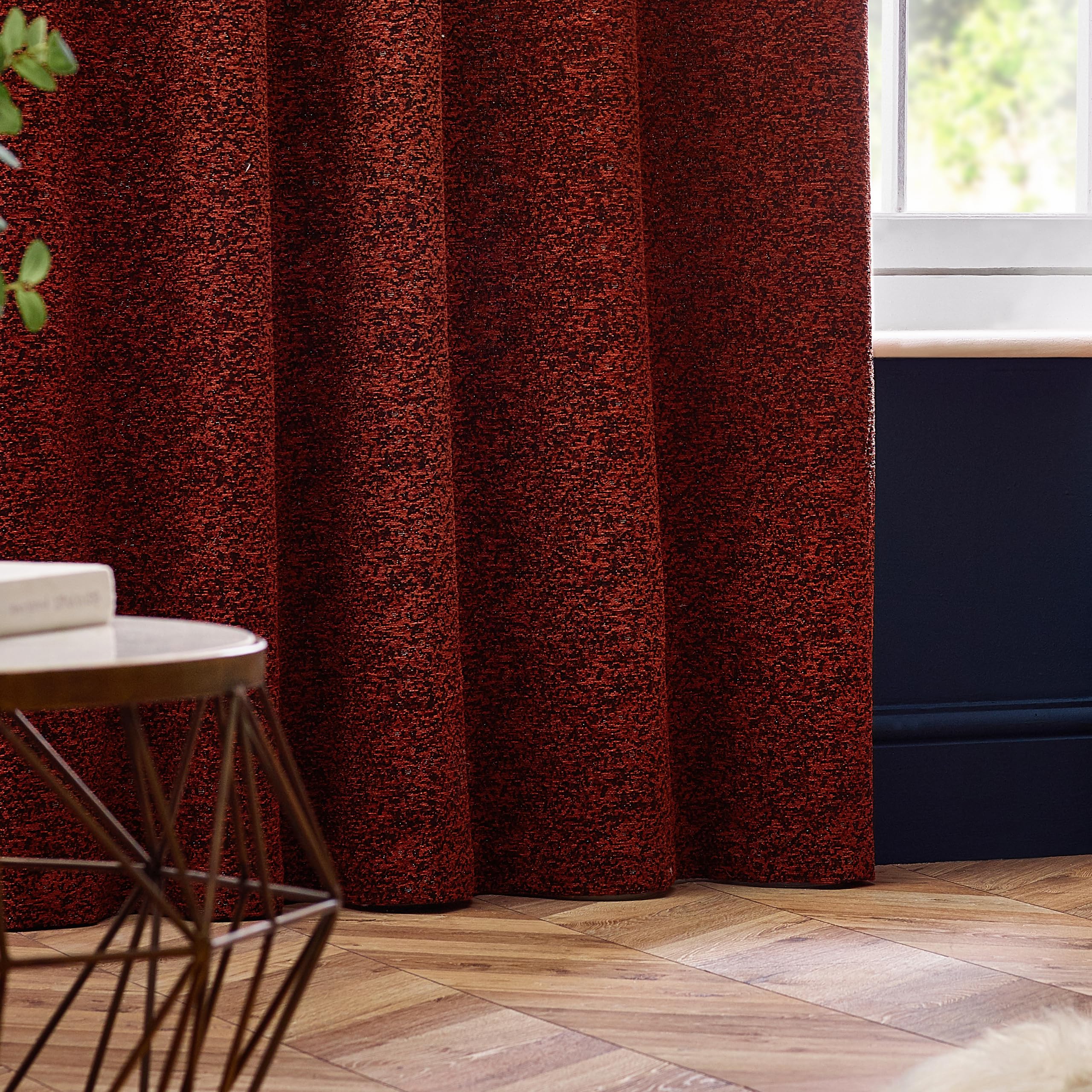 Paoletti Galaxy Eyelet Curtain Pair - Lined Room Darkening Luxury Opulent Chenille Curtains (Copper - 117x137cm) - Image 3