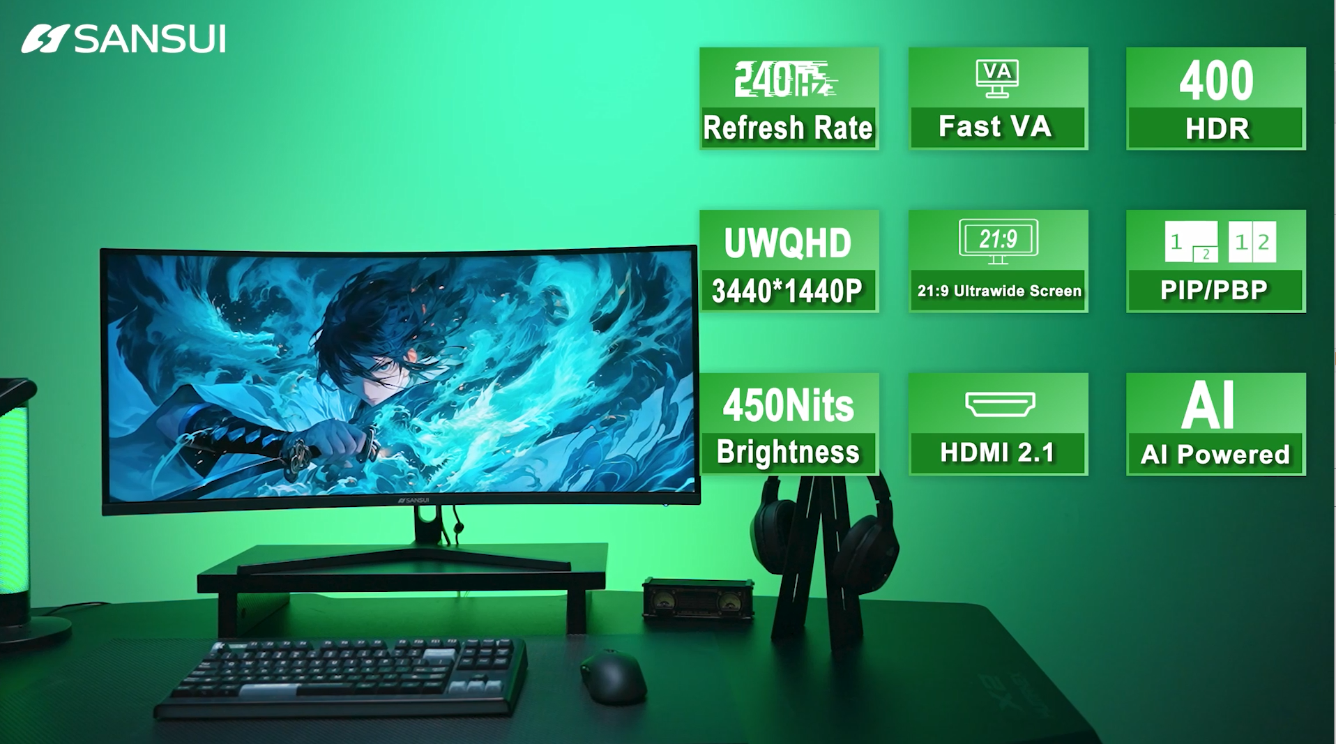 Amazon.com: SANSUI 34 Inch 240Hz Ultrawide Curved Gaming Monitor