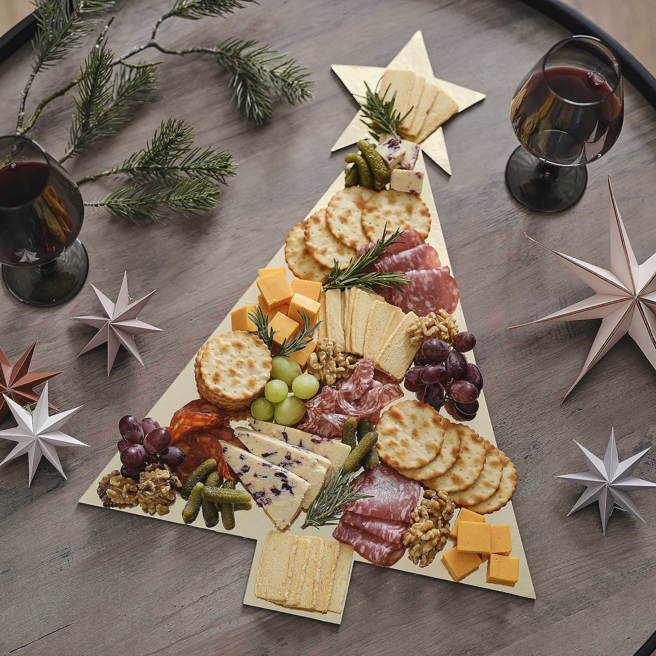 Ginger Ray Gold Foiled Christmas Tree Shaped Grazing Board Party Tabletop Decoration 56.3cm (H) x 40cm (W)