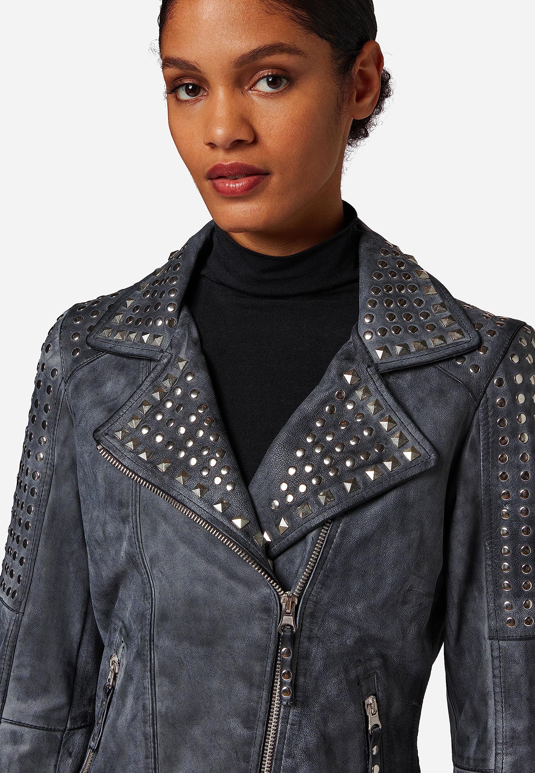 Lederjacke Valmet - Damen Jacke mit Nieten aus Premium Lamm Leder (Echtleder)