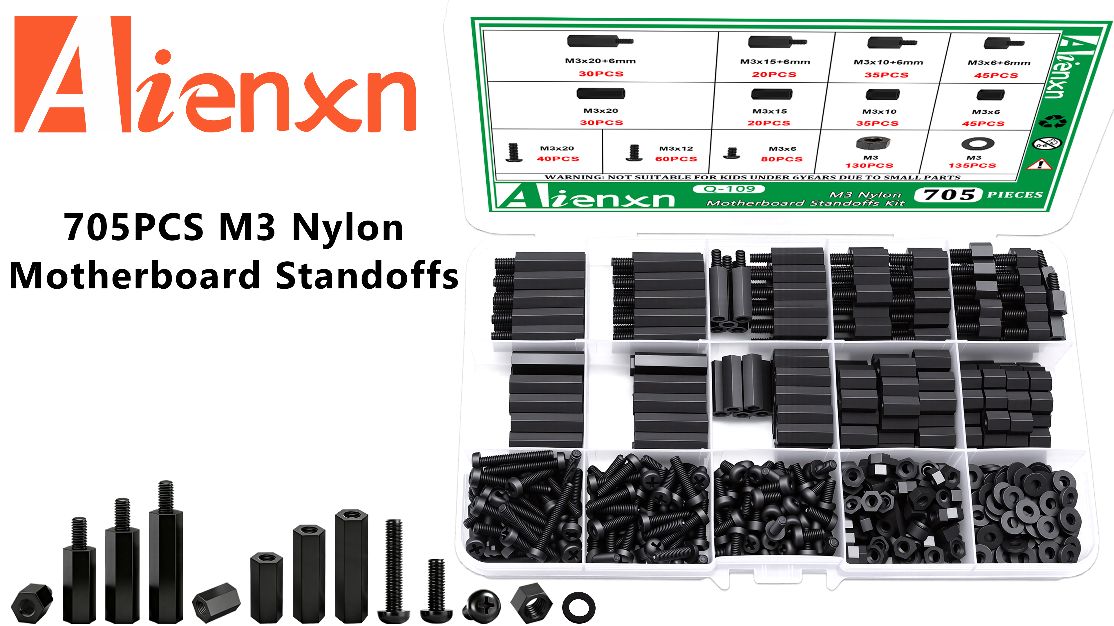 Image of 705PCS M3 Nylon Motherboard Standoffs Kit, Male Female Hex Spacer Standoff Screws Nuts Suitable for Circuit Board, PCB Board etc