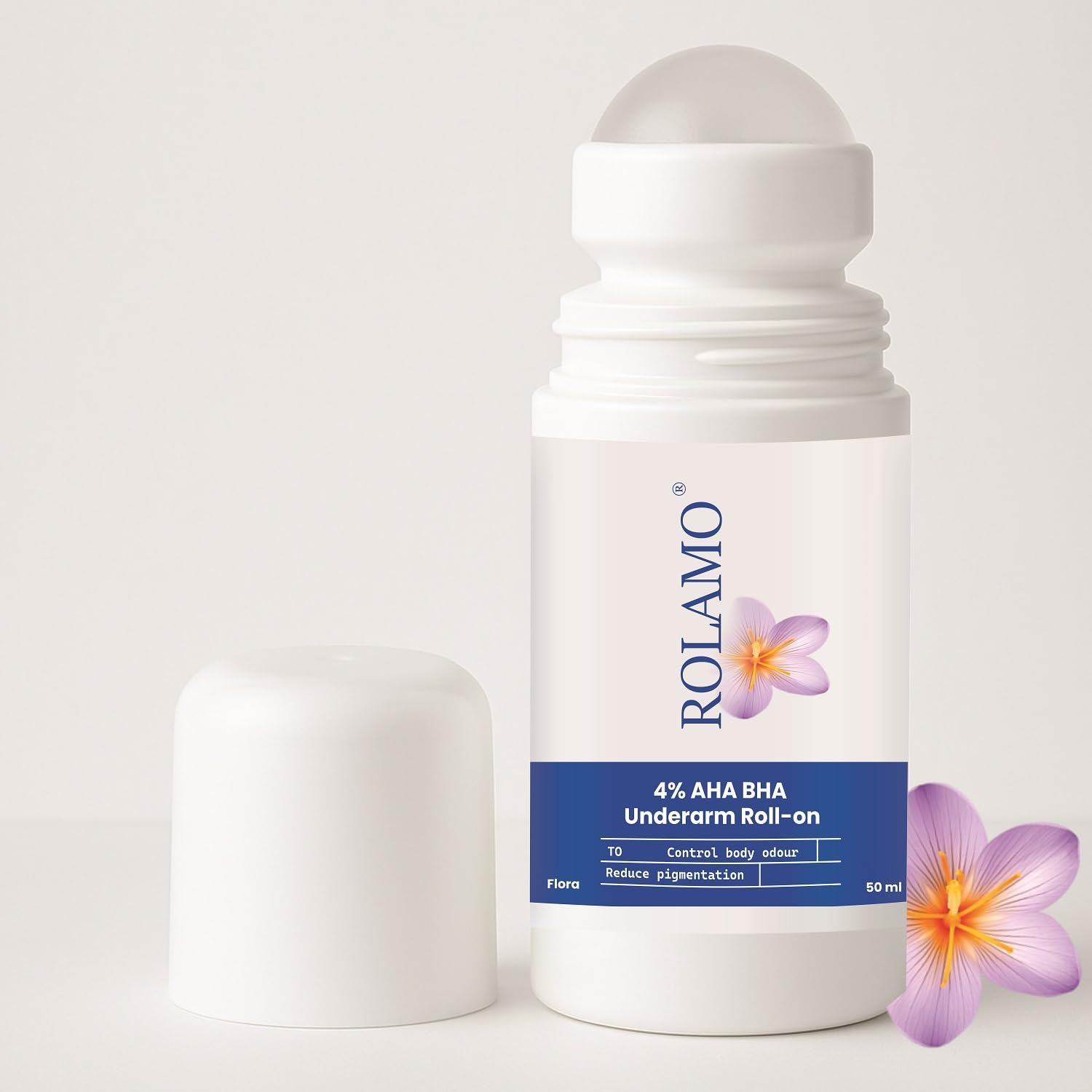 ROLAMO 4% Aha Bha Underarm Roll On 50ml | 2% Lactic Acid, 1% Mandelic Acid, 1% Salicylic Acid | Controls Odour & Reduces Pigmentation | 0% Alcohol & 0% Aluminium | Flora Fragrance-picture-39