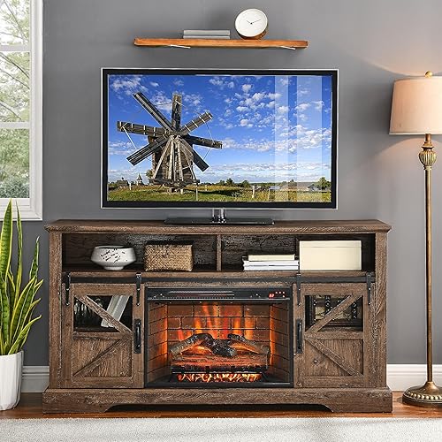 KUIKUI Soporte de TV con chimenea eléctrica para televisores de hasta 70 pulgadas, silla de 60 pulgadas, estufas de chimenea eléctrica, consola de